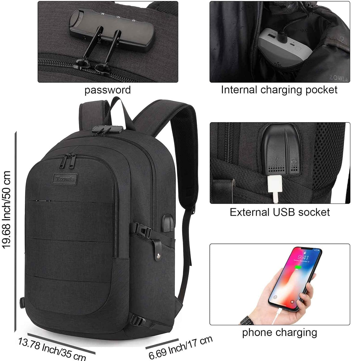 Tzowla Travel Laptop Backpack,Durable Water Resistant Anti-Theft 30-50L Extra Large 15.6-17.3 Inch with USB Charging Port and Lock Fit Computer Business Bookbag for Women Men College School Gift image number 3