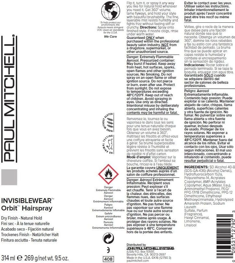 Paul Mitchell Invisiblewear Orbit Hairspray, 314Ml image number 4