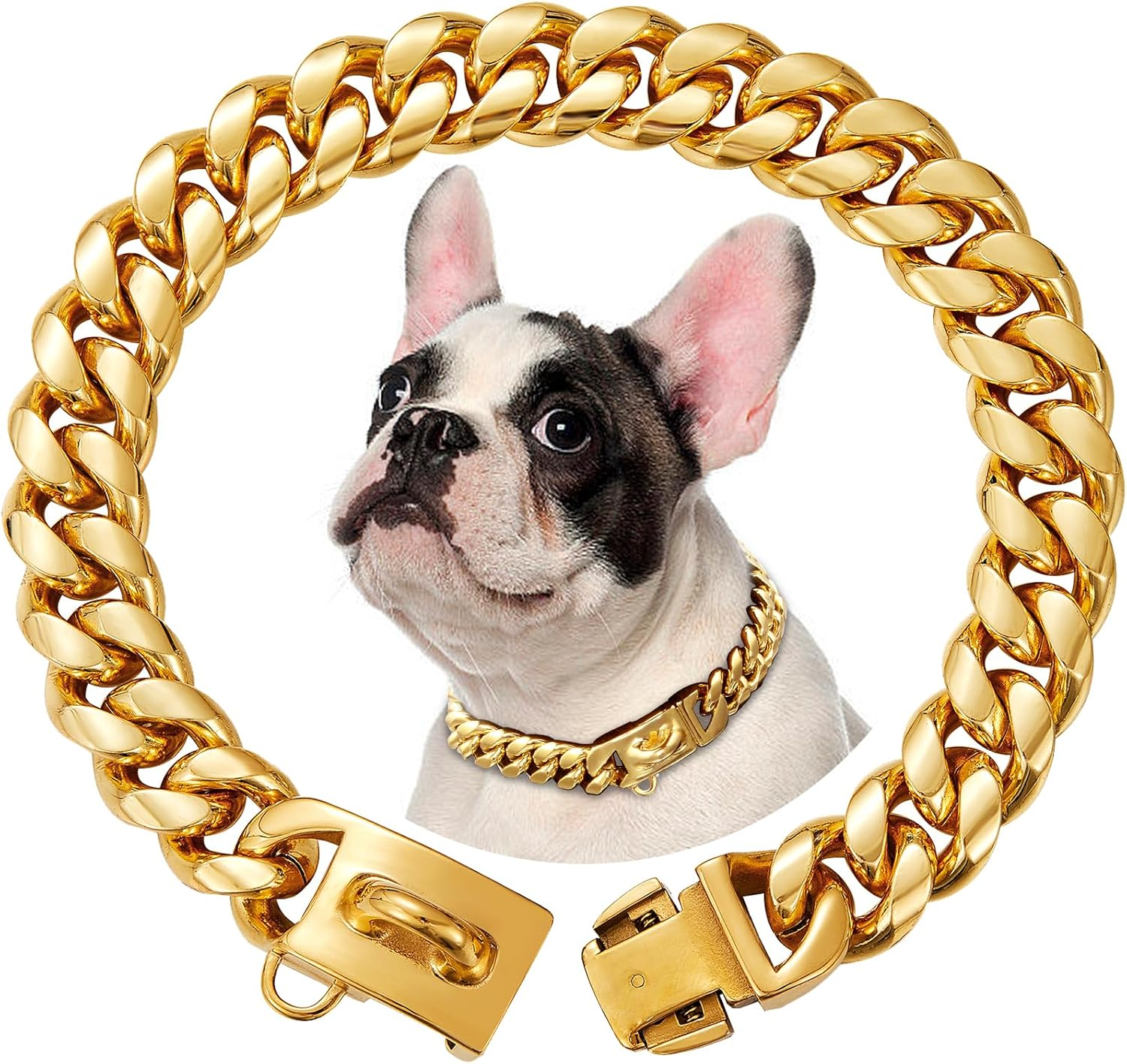 15 Mm Wide Stainless Steel Dog Collar Metal Dog Collar Dog Chain Collar Pet Training Walking Collar (Silver, 45 Cm)