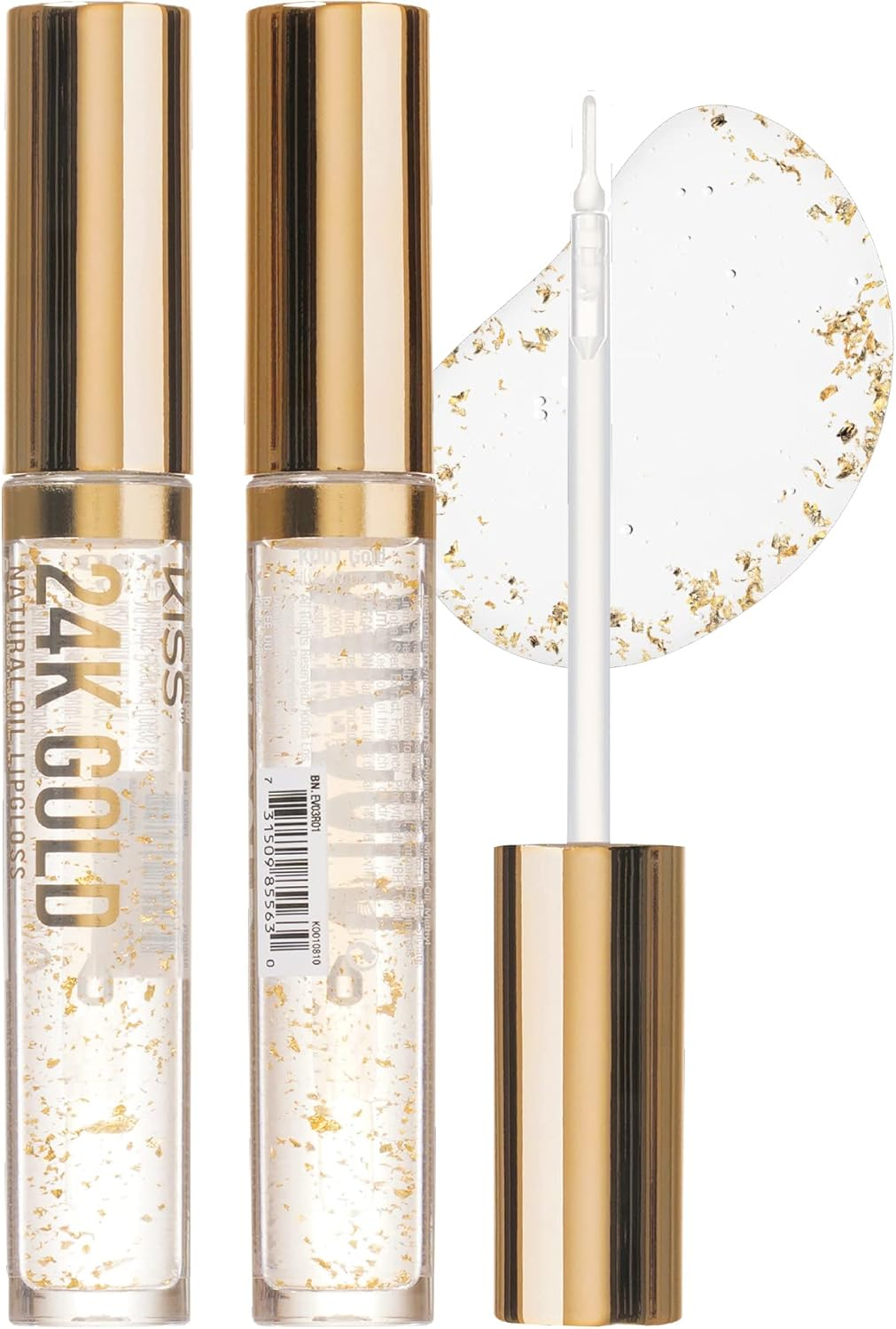 Kiss New York 3 PACK Lip Oil Gloss, Hydrating Non-Sticky Lip Oil, 100% Natural Oil Clear Lip Gloss, Lightweight Lip Moisturizer (Gold & Honey & Coconut)