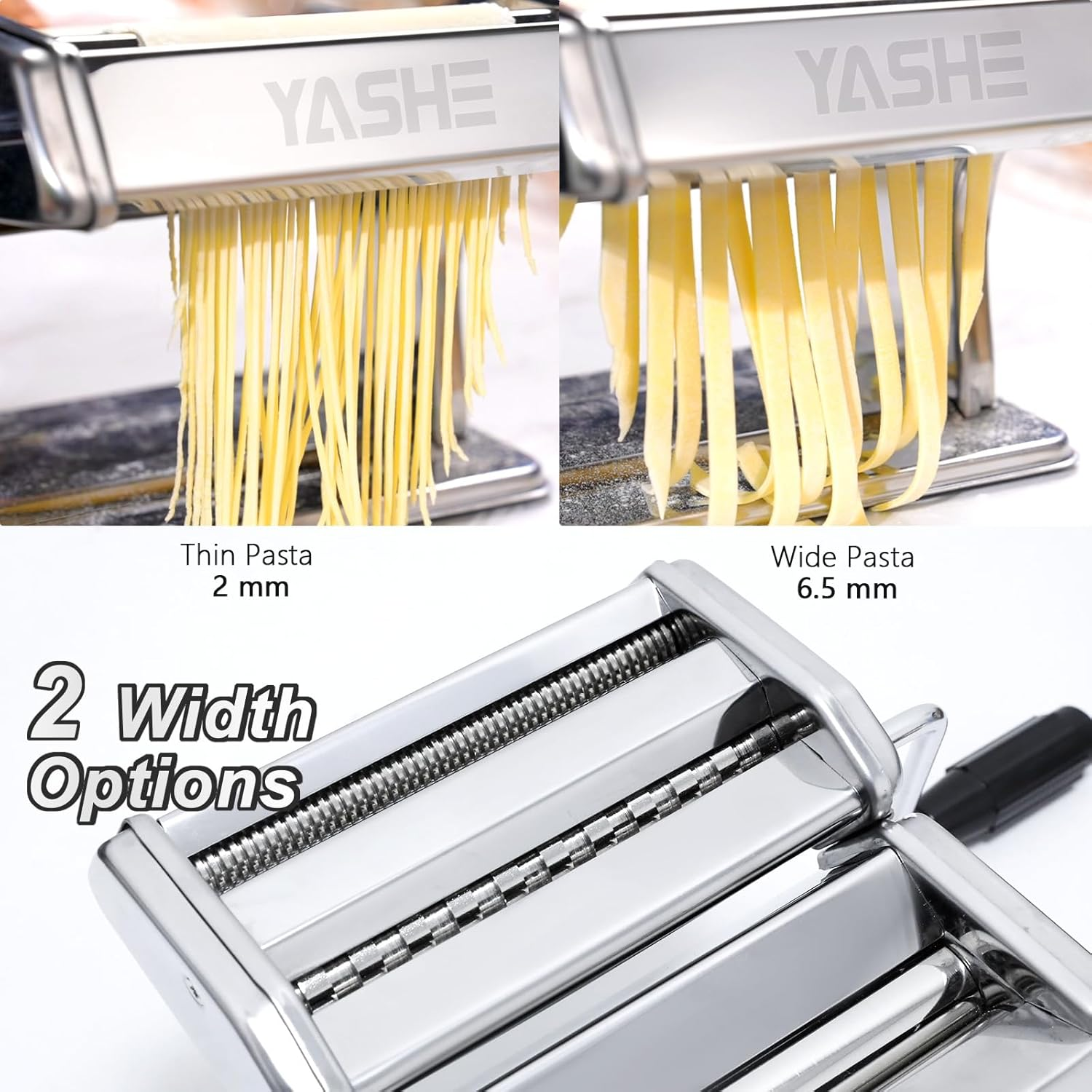 YASHE Pasta Machine, Manual Pasta Maker, 7 Adjustable Thickness Settings and 2 Width Dough Cutter, Homemade Noodle Dumpling Skin Spaghetti image number 4