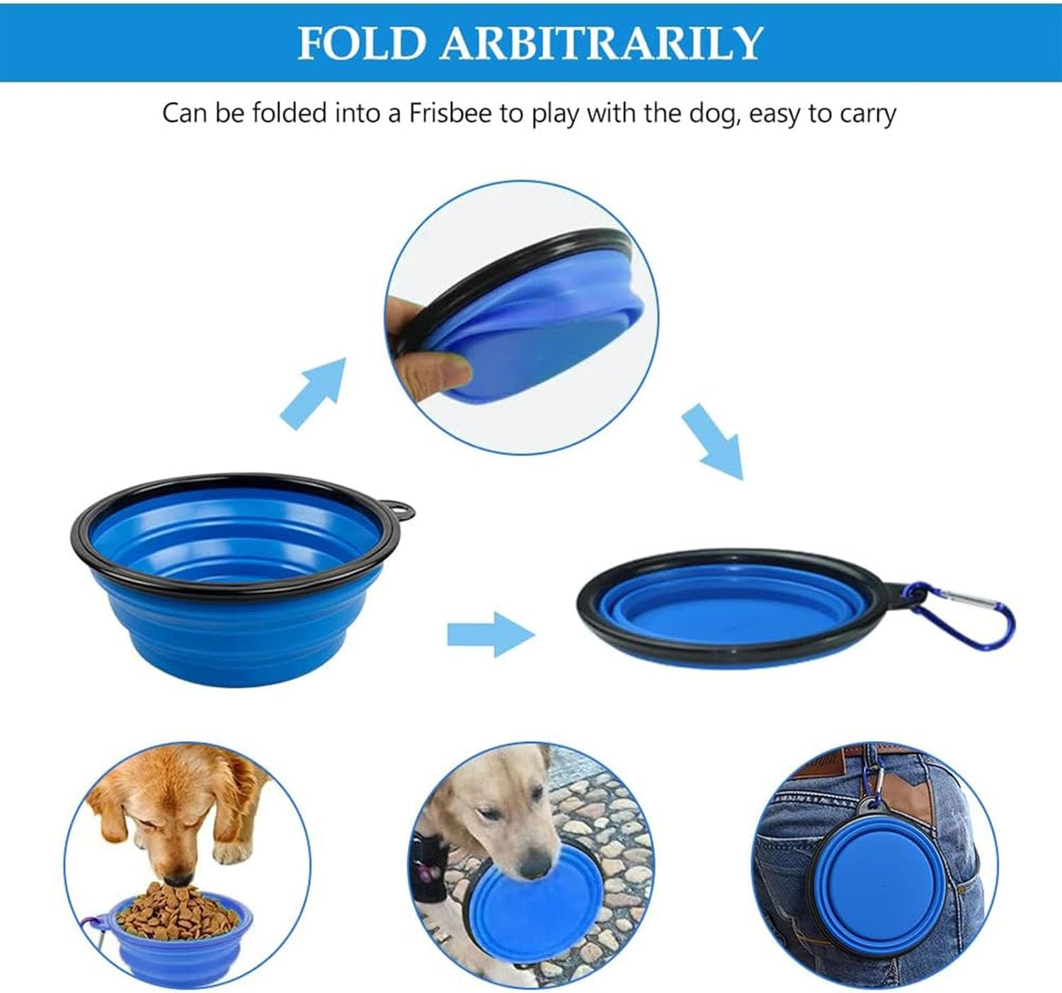 Foldable Dog Bowl, 2 Piece Dog Bowl with Lid, Foldable Dog Bowl for on the Go, 350 Ml Foldable Dog Bowls, Foldable Travel Bowls, Portable Silicone Feeding Bowl, Dog Bowl image number 3