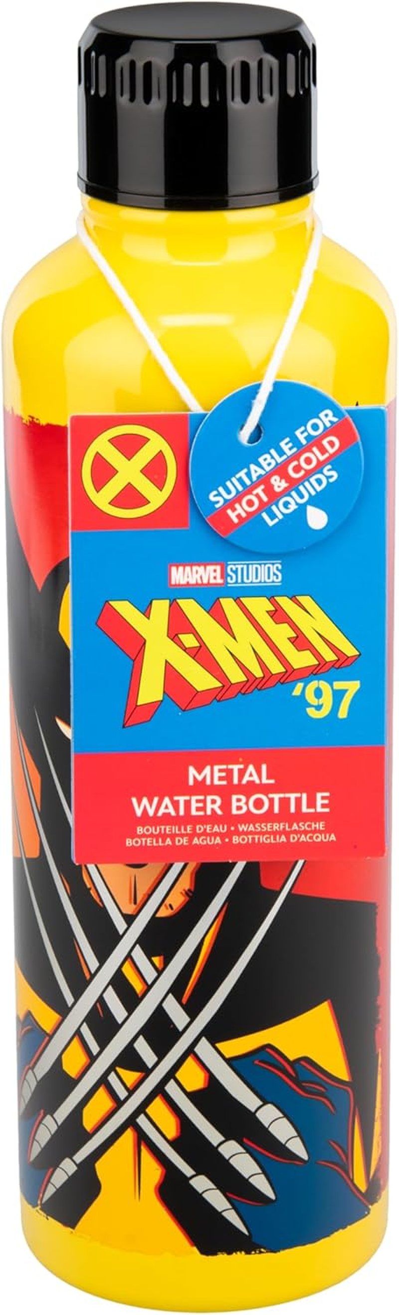 Paladone Wolverine Yellow & Red Metal Water Bottle with Screw-Top Lid, Officially Licensed Marvel X-Men Reusable Stainless Steel Flask 500Ml, Superhero Merchandise for Teens, Adults, School, Work