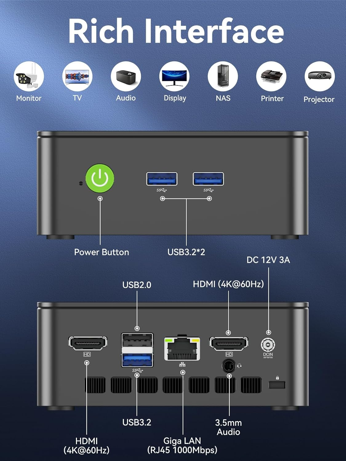 Gmktec Mini PC Computres N95(Turbo 3.4Ghz) 16GB DDR4 512GB SSD Desktop Computer 4K Dual HDMI Display/3X Usb3.2/Wifi 5 BT5.0/RJ45 Ethernet Nucbox G3S image number 2