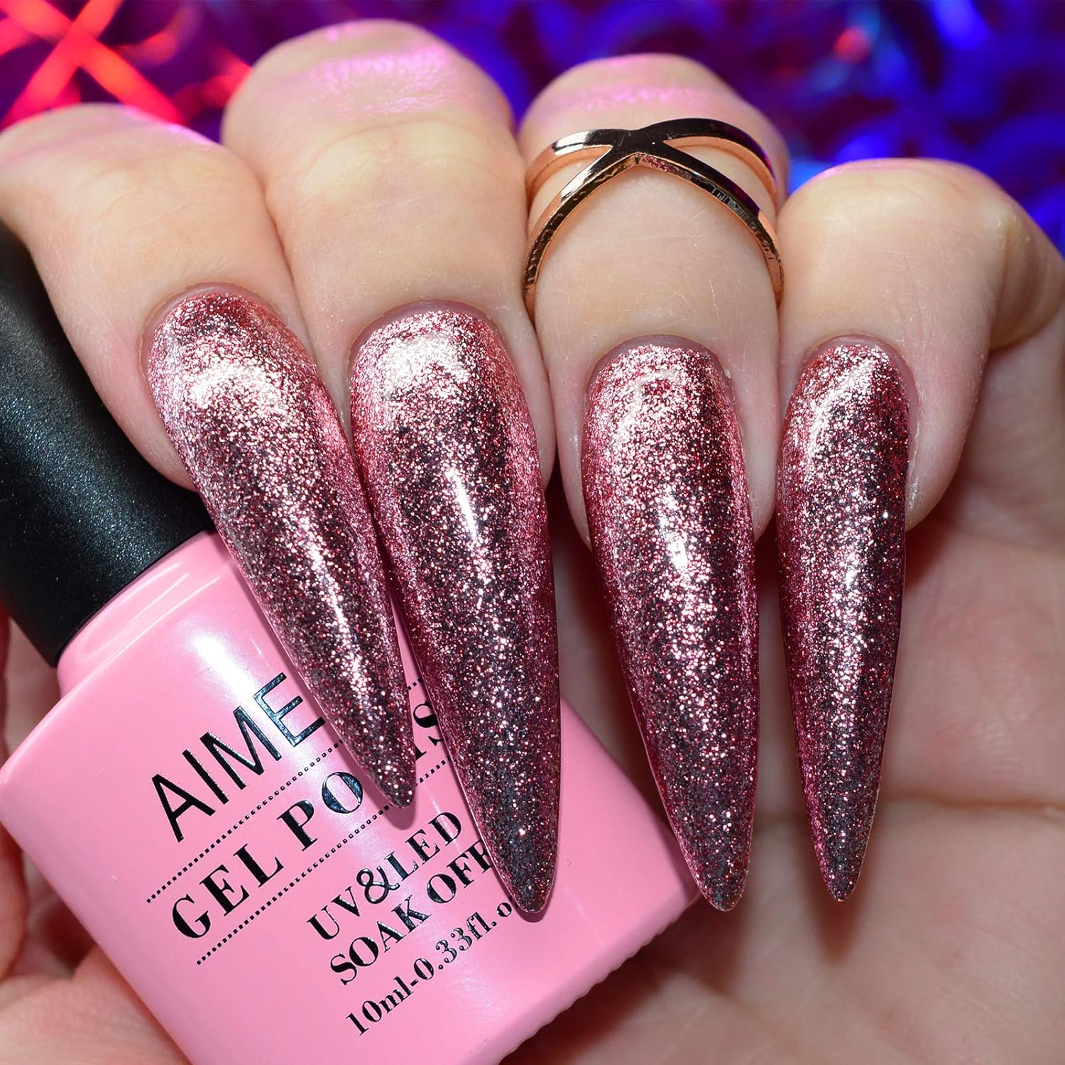 AIMEILI UV LED Gel Polish Removable Gel Nail Polish Glitter Gel Polish - Pink Multiflora (127) 10 Ml