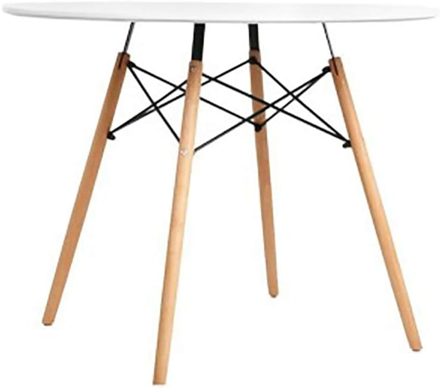 4-Seater round Replica Eames DSW Dining Table Kitchen Timber 90Cm (White) image number 4