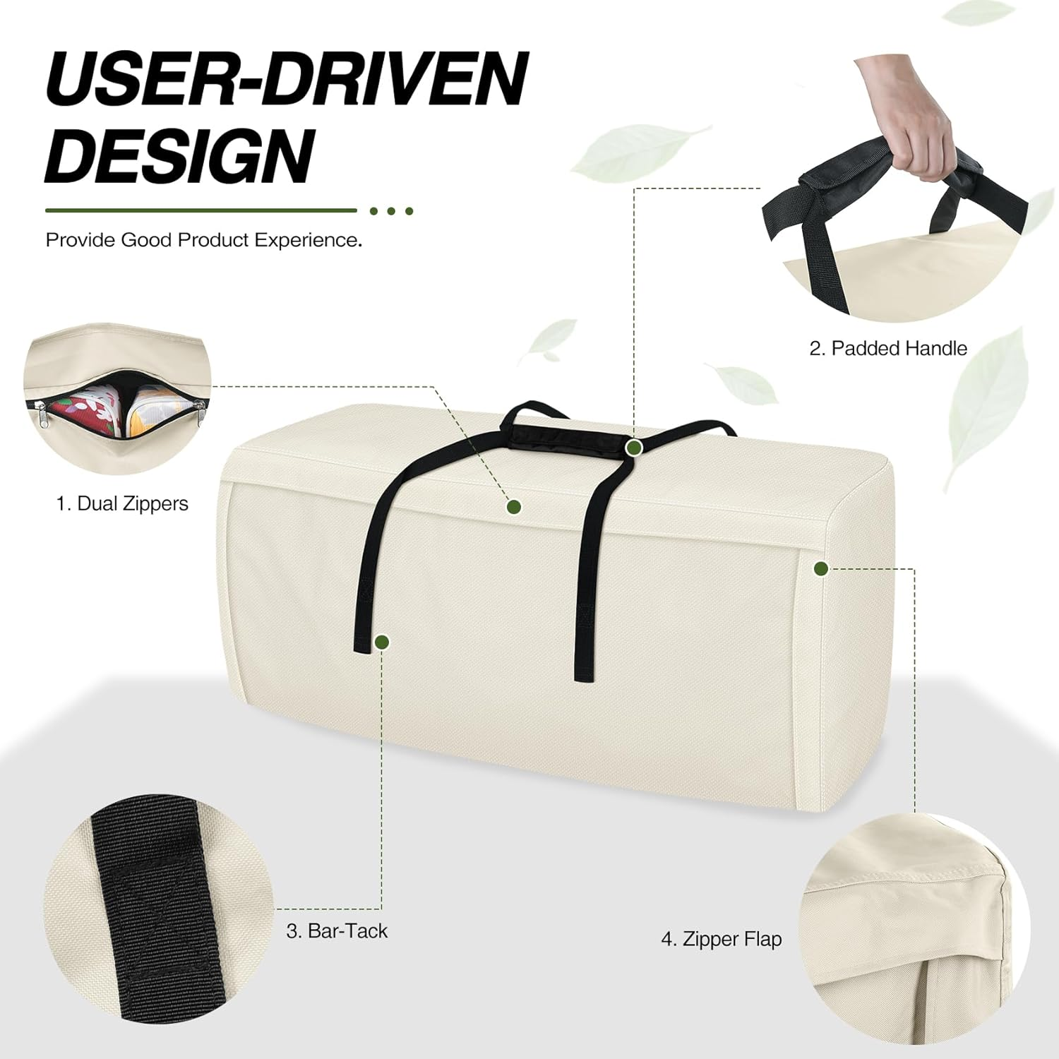 Porch Shield Outdoor Cushion Storage Bag 62 Inch Waterproof outside Storage Bags for Patio Furniture with Zippers and Handles image number 4