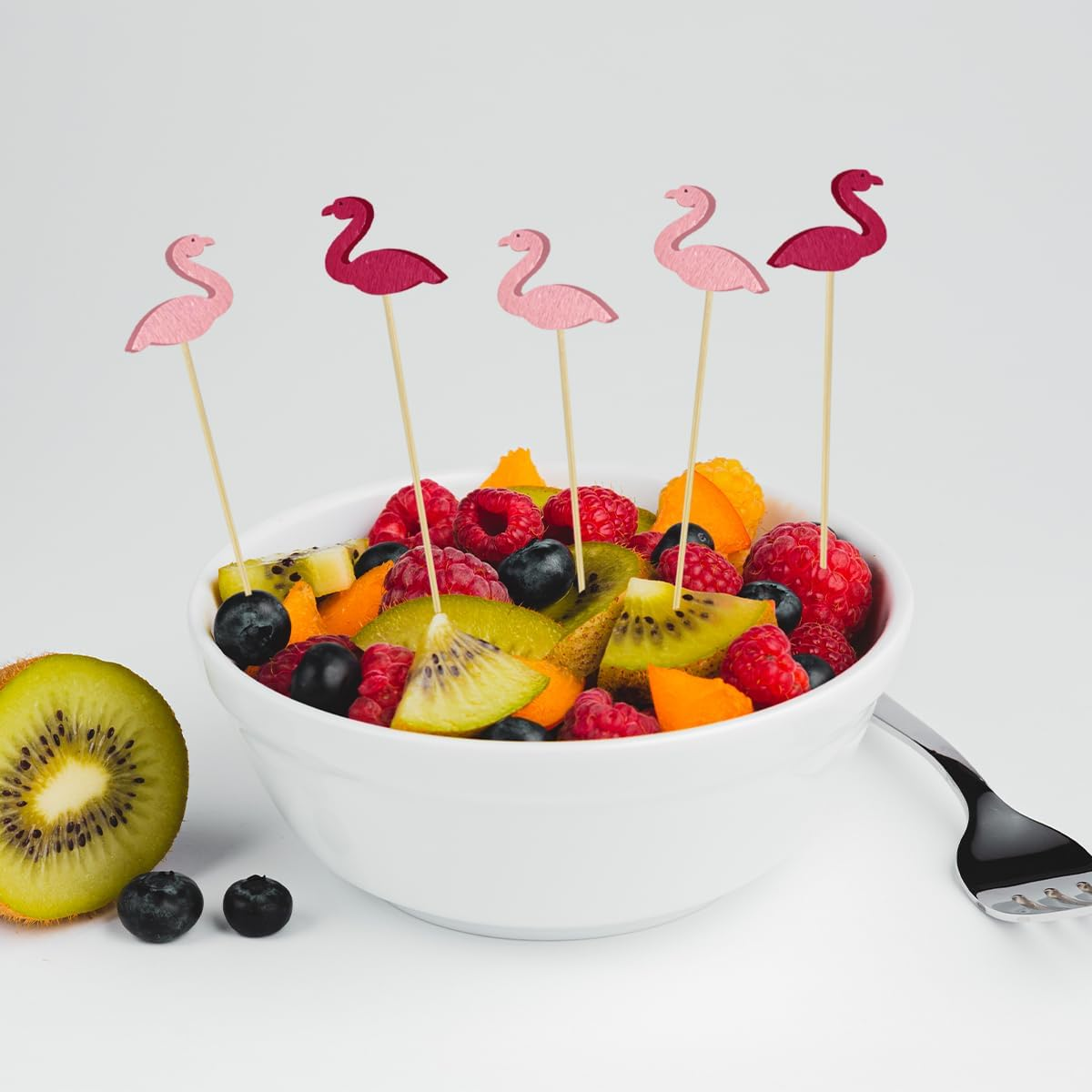 NILLOS Cocktail Bamboo, 100 PCS Flamingo Design Decorative Cocktail Appetizer Picks for Fruit, Appetizers, Dessert, Stirrers Sticks (13.5 * 2.3 Cm/5.31 * 0.9 In) image number 2