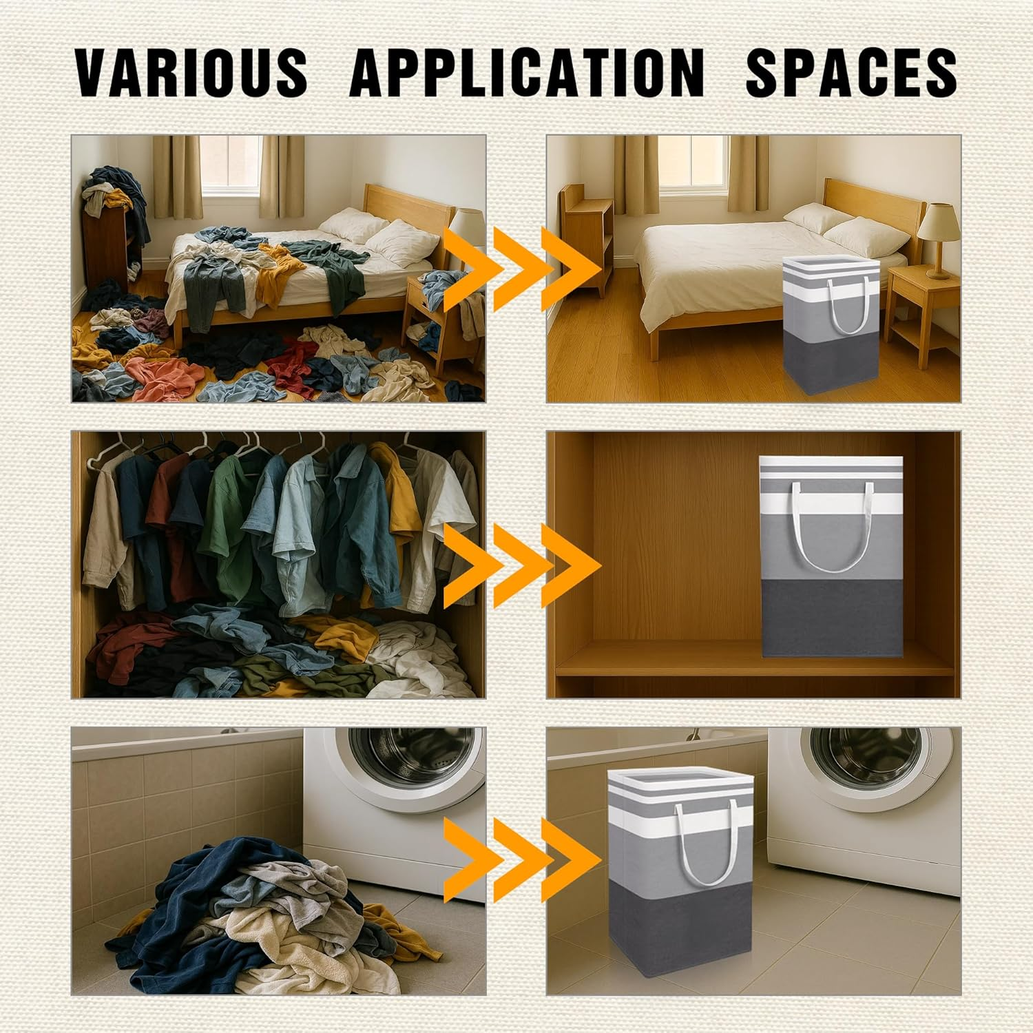 3-Pack Large Laundry Basket, Waterproof, Freestanding Laundry Hamper, Collapsible Tall Clothes Hamper with Extended Handles for Clothes Toys in the Dorm and Family（75L）