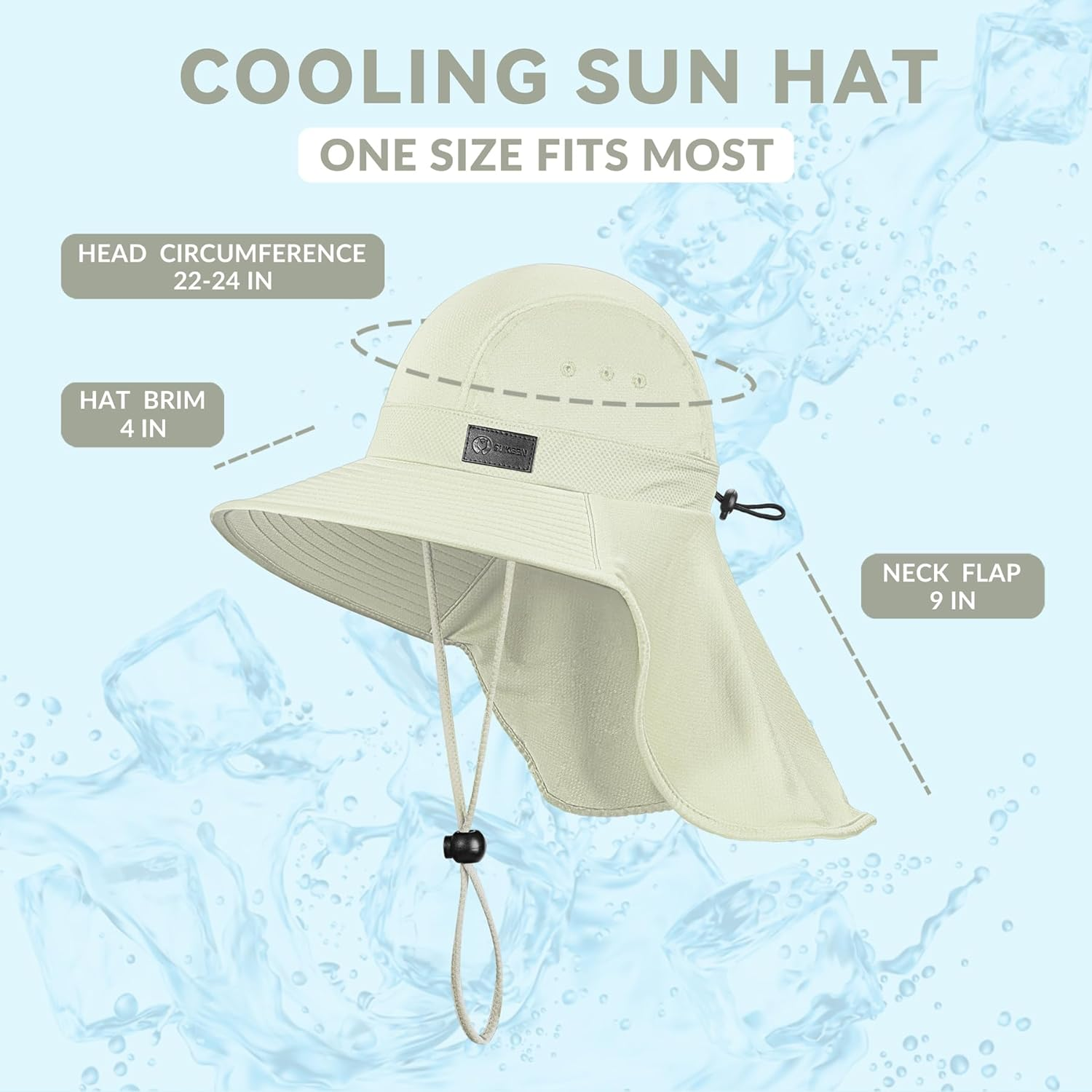 Sukeen Cooling Sun Hat for Men Women UPF50+ Wide Brim Fishing Hat with Neck Flap Adjustable Foldable Bucket Hat for Hiking - Black image number 6