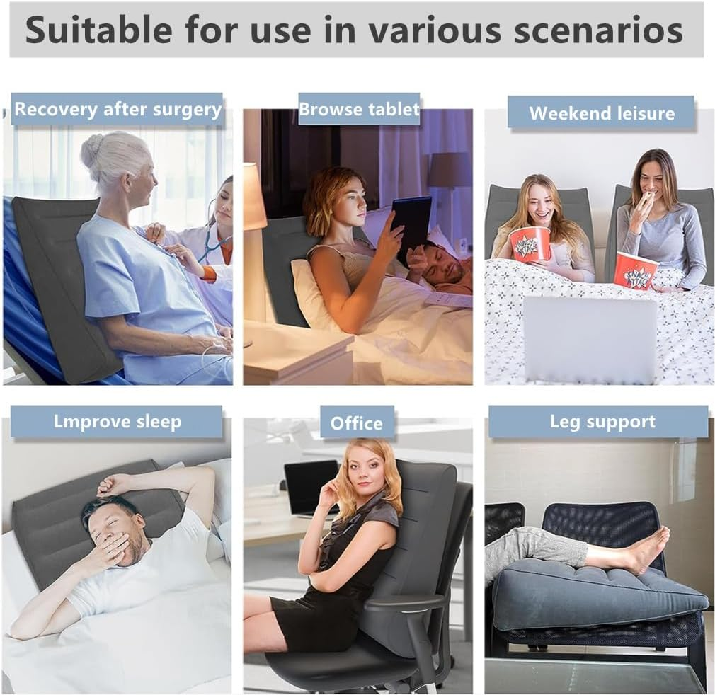 Inflatable Wedge Pillow, Portable Travel Wedge Pillow for Sleeping, Traveling, Reading, Triangle Bed Wedge Pillow, Back, Knee and Leg Support for Side and Stomach Sleepers Acid Reflux, anti Snoring image number 2