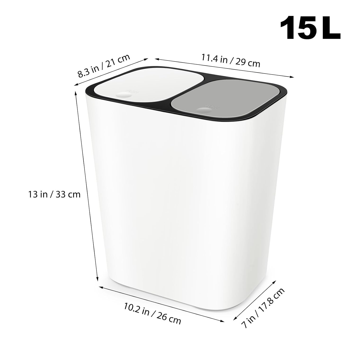 DECHOUS Dual Compartment Rubbish Bin with Pop up Lid 15L Kitchen Trash Can Recycling Garbage Bin for Home, Office, Living Room, Bedroom image number 1