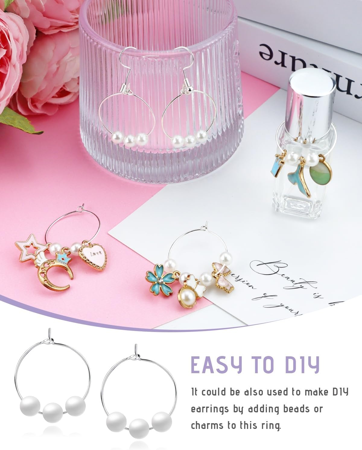 JIALEEY 100PCS Wine Glass Charm Rings 25Mm Silver Plated Open Jump Ring Earring Beading Hoop for Jewelry Making Wedding Birthday Party Festival Favor image number 2