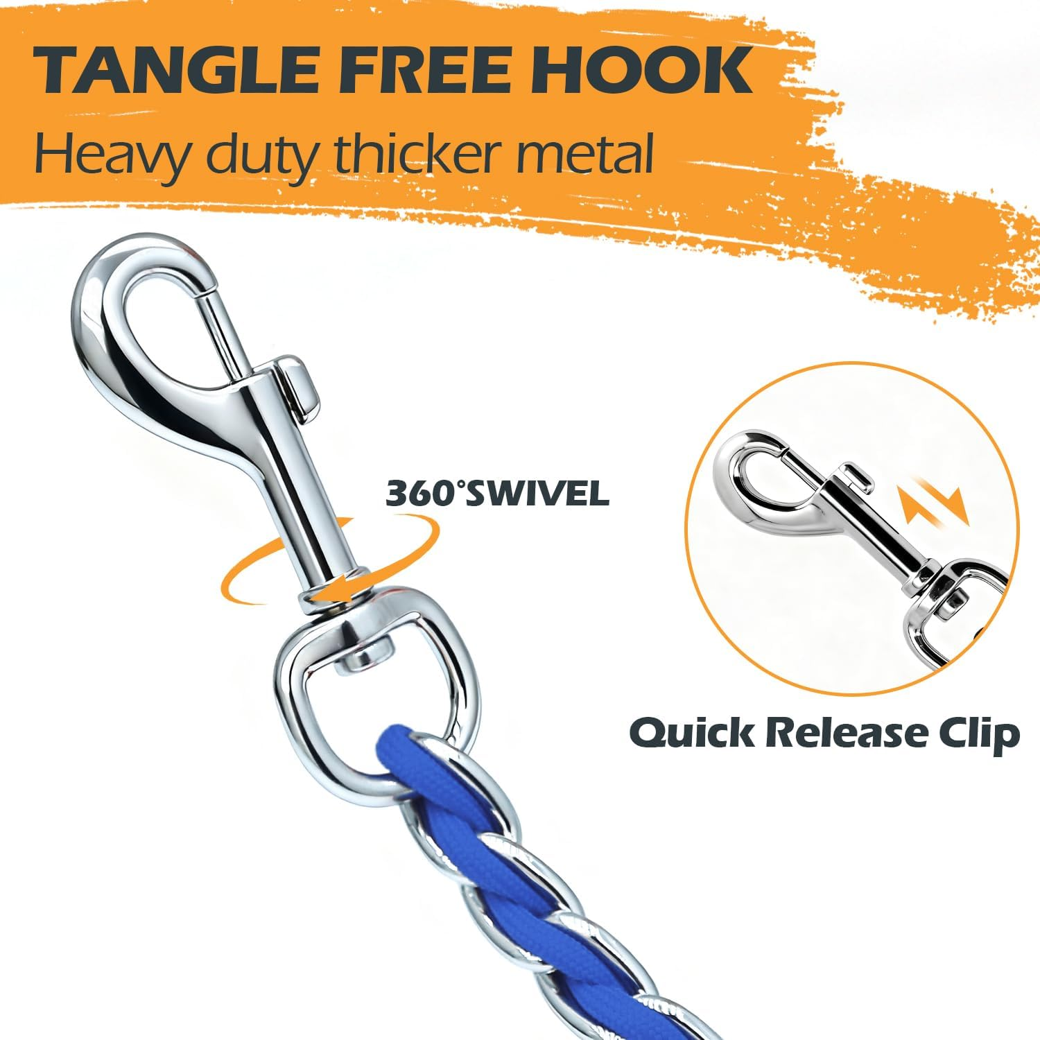 Chain Dog Leash Chew Proof Metal Leash for Medium Large Dogs, Chain Link anti Chew 4FT Strong anti Bite Comfortable Soft Padded Handle Blue 3.0 image number 1