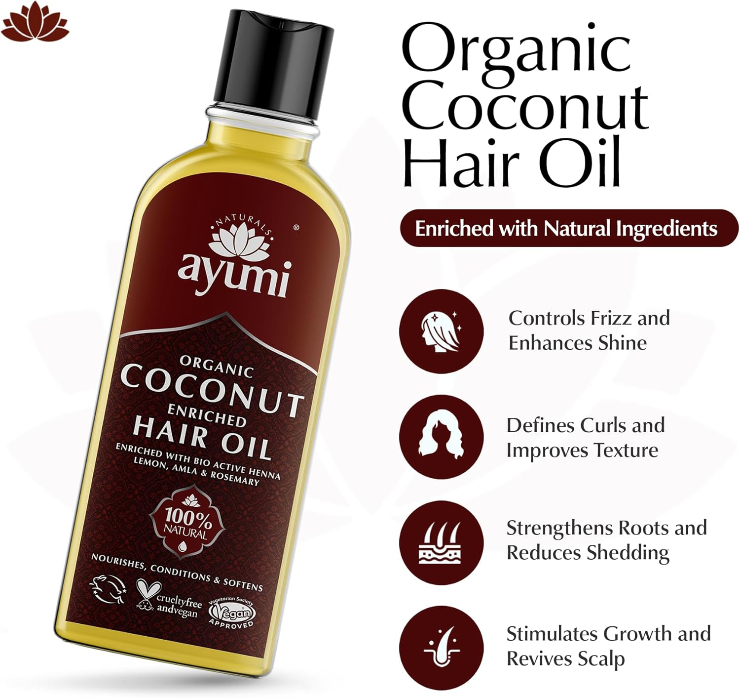Ayumi Organic Coconut Enriched Hair Oil 1 X 150Ml image number 4
