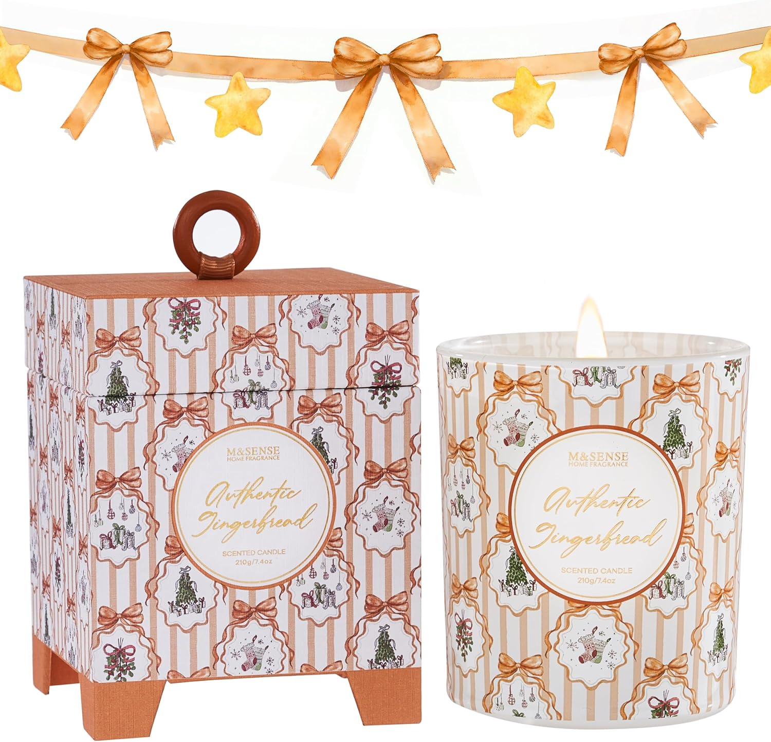 M&SENSE Christmas Holiday Candle,Authentic Gingerbread,Natural Soy Wax,7.4 Oz Soy Wax, Winter Candle Home Decor for Women and Girls image number 1