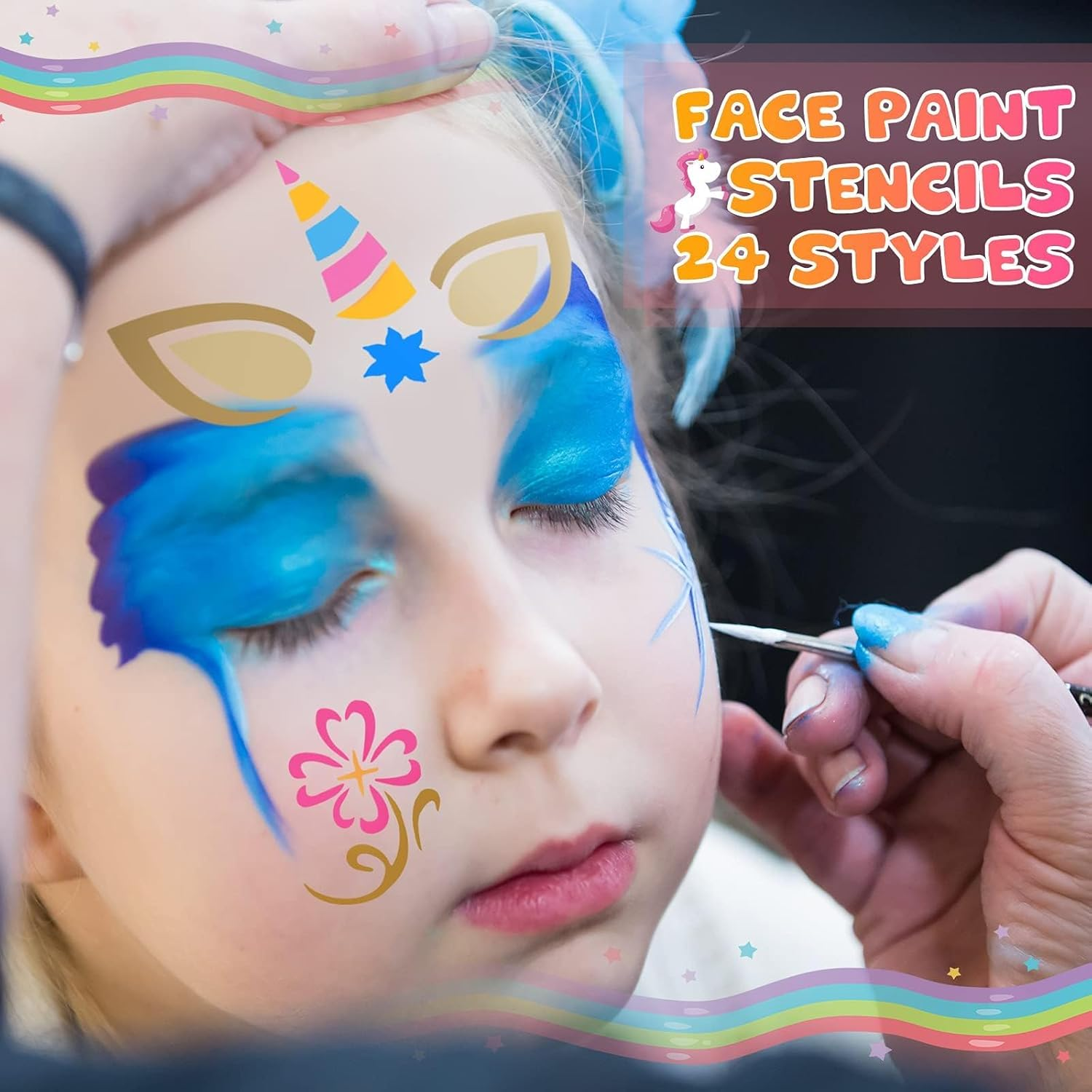 24 Pieces Face Paint Stencils Face Body Painting Tattoo Painting Templatestracing Stencils Holiday Halloween Makeup Body Art Tattoos (Cute Style) image number 1