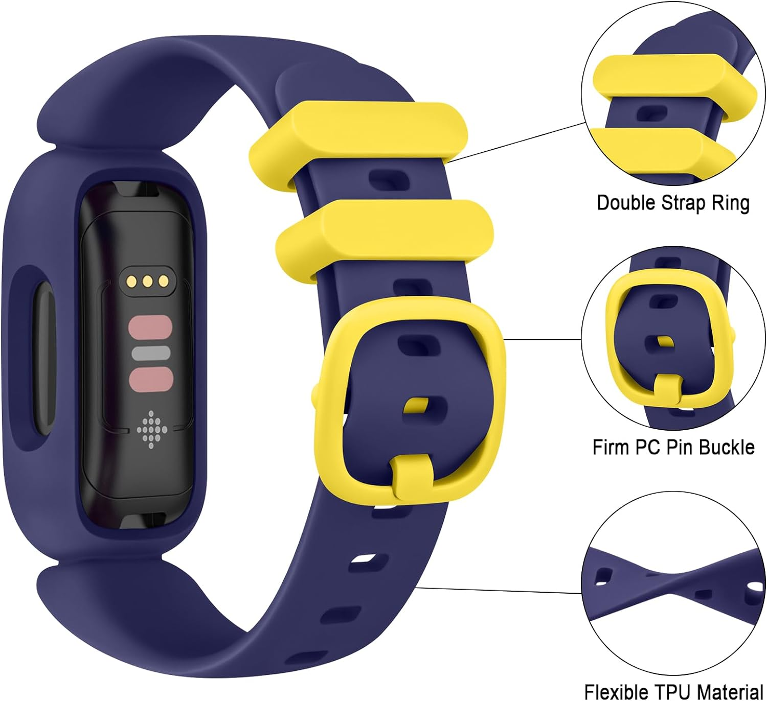 Leonids Sport Bands for Fitbit Ace 3 - 2 Pack Soft TPU Adjustable Replacement Waterproof Strap for Kids Boys Girls image number 3