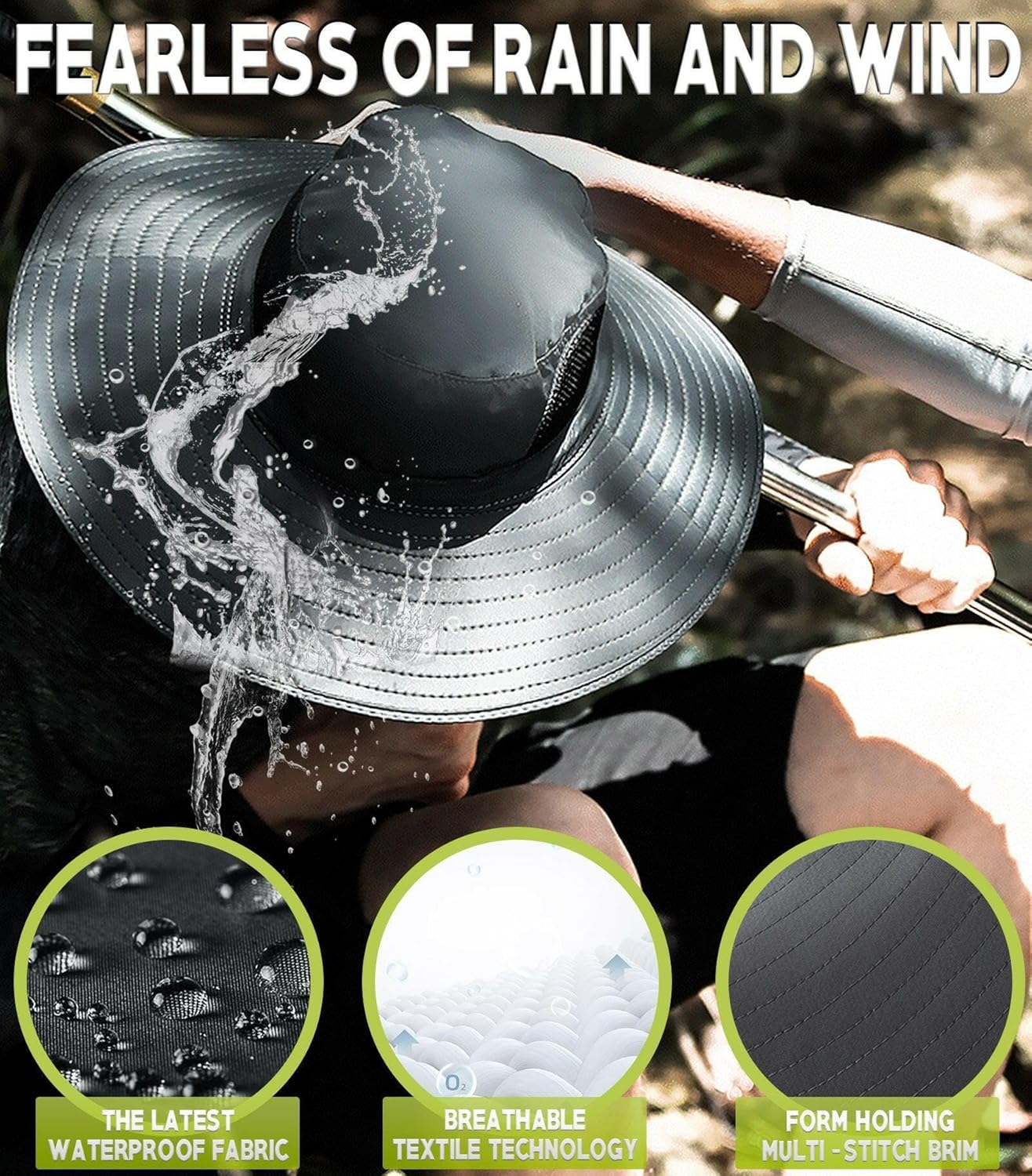 Wind Resistance Wide Brim Bucket Hat UPF 50 UV Protection, Outdoor Fishing Hats with Chin Strap for Men & Women, Smart Sun Cover for Farming, Camping, Hiking, Golf, and Summer Gear - Army Green image number 4