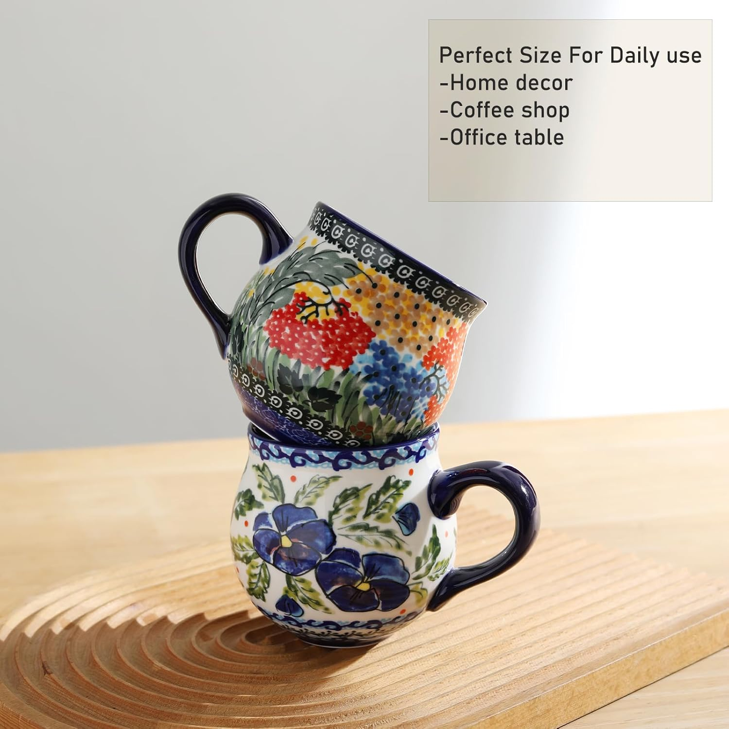 ALMA 380Ml Coffee Mug Handmade Kitchen Ceramic Mug,Microwave Dishwasher Safe, Lovely Flower Cup for Wedding Birthday, Classic Pattern Spring Splendor - Classic Pattern Spring Splendor image number 2