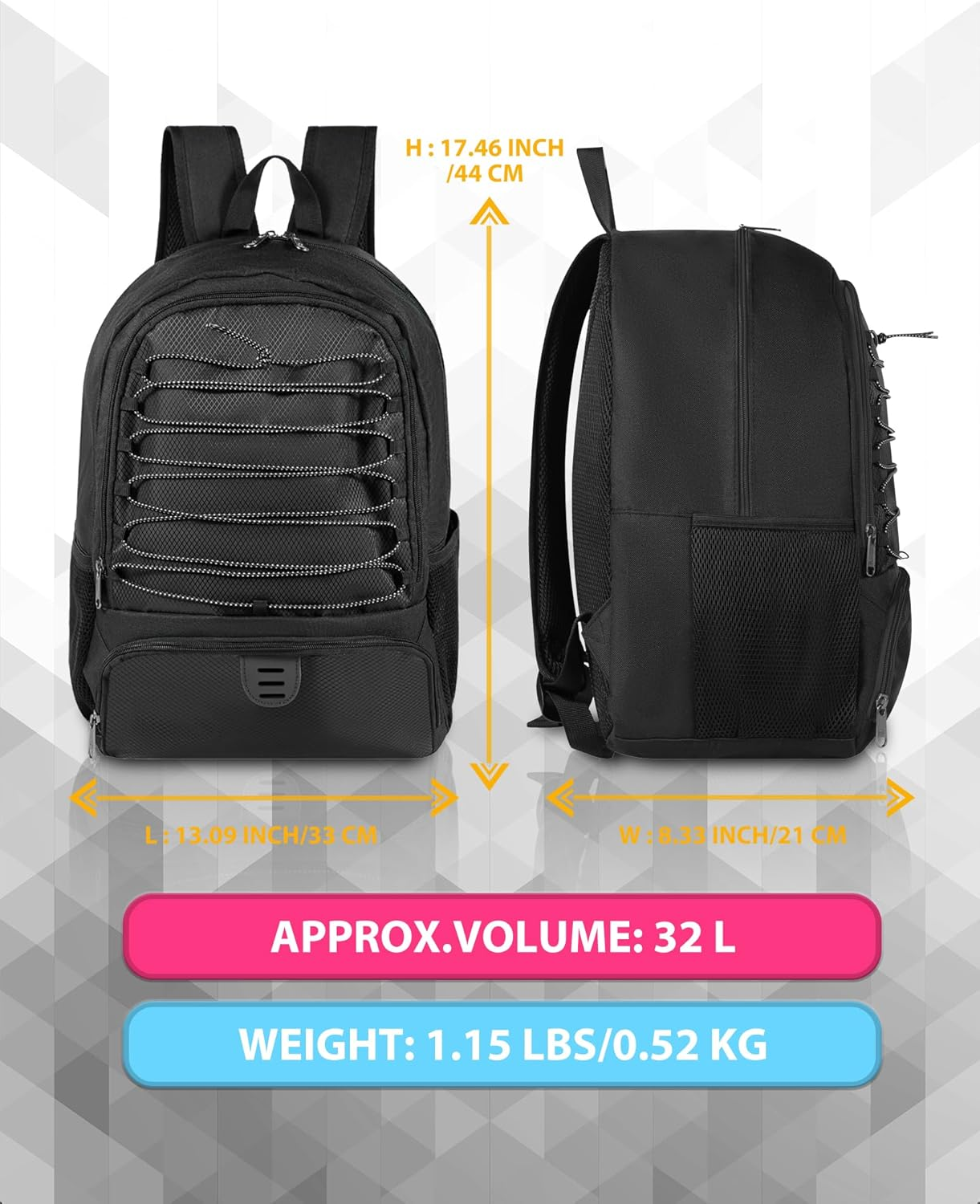 TRAILKICKER Mesh Black Basketball Soccer Bag Backpack Sports Volleyball Football Bag with Ball and Shoe Compartment for Boys Girls Man Women Ball Equipment Bag All Sports Venue image number 2