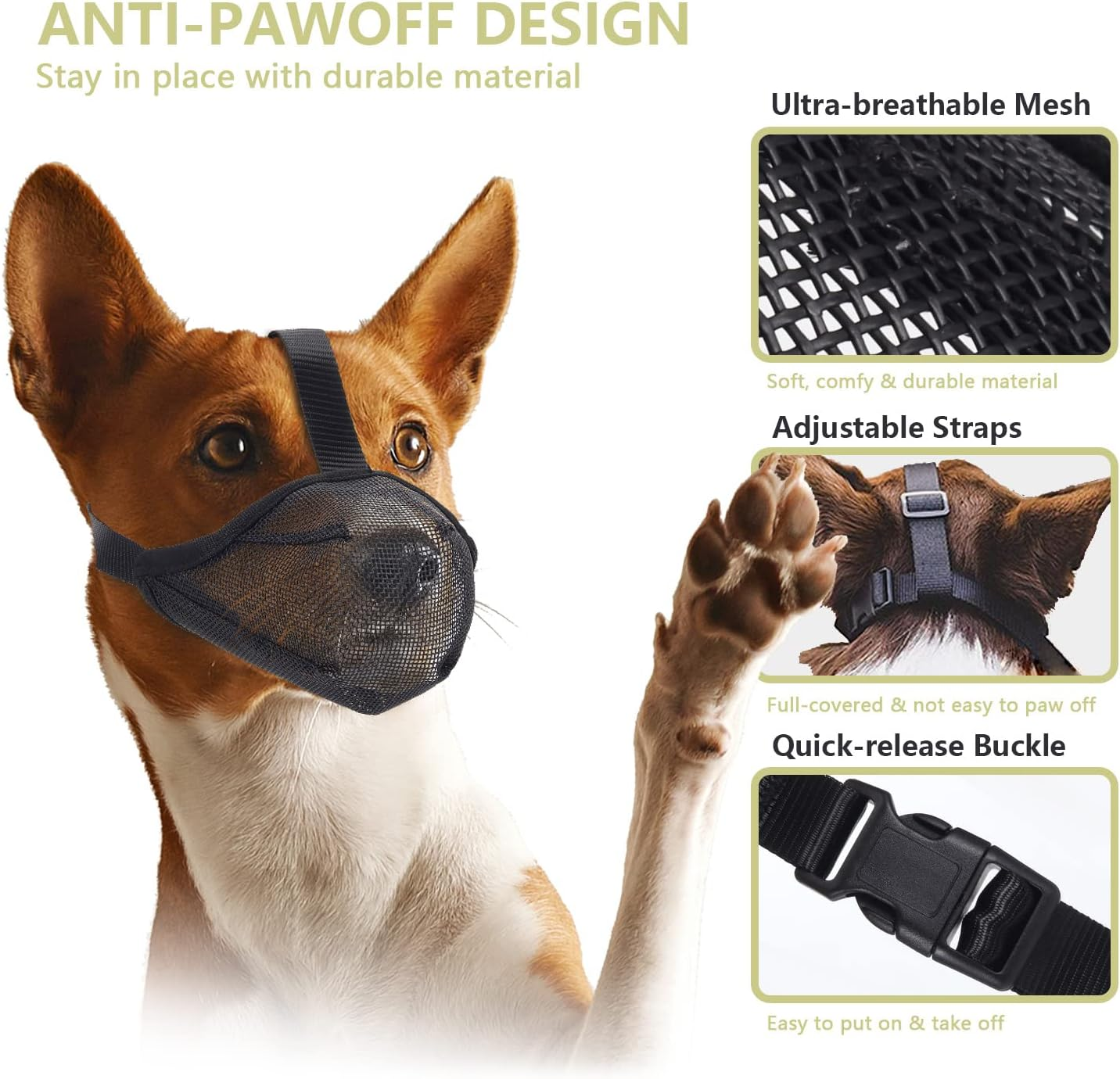 Dog Muzzle, Dogs anti Bite Air Mesh Dog Muzzle with Adjustable Straps, Breathable Drinkable Prevent Biting Barking Chewing Licking for Pets image number 3