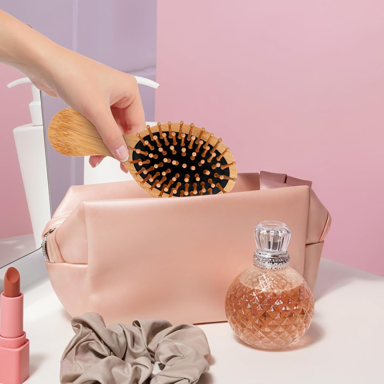 2 PCS Travel Brushes for Hair,Bamboo Brush Mini Hair Brush Anti-Static Bamboo Hair Brush Massage Scalp Detangling Brush Mini Hairbrush Natural Wooden Pocket Travel Small Hair Brushes for All Hair image number 6