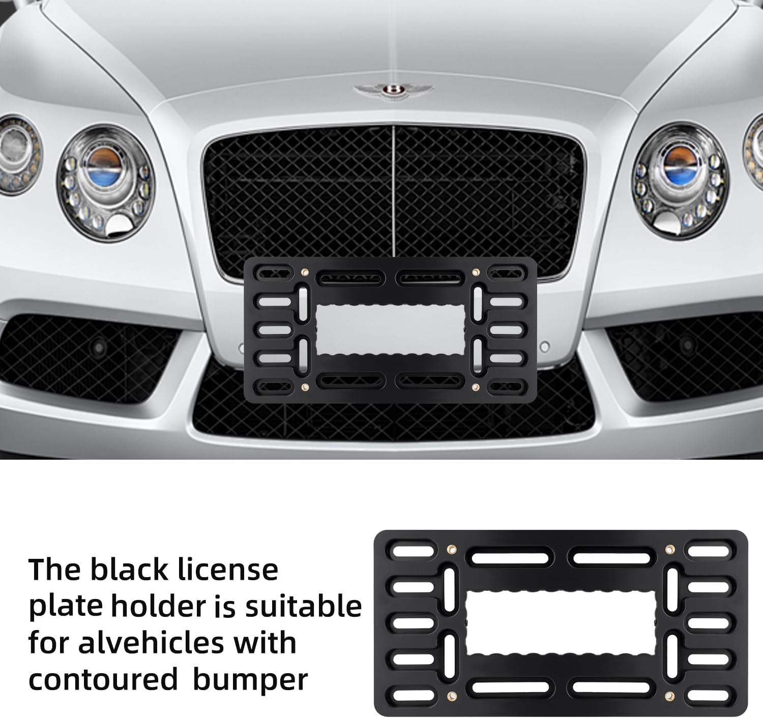 OKLPF Front License Plate Bracket- Front License Plate Mounting Kit，Universal Bumper Car Tag Frame Mount Adapter 2 Drilled License Plate Adapters with Stainless Steel Screw Cap