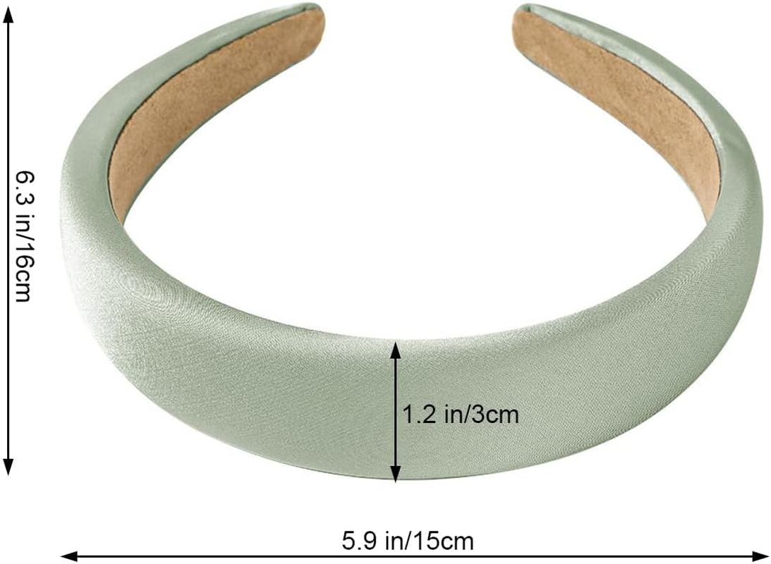 1.2 Inch Wide Solid Colors Padded Headband with No Teeth Hair Bands Non Slip Fashion DIY Satin Sponge Head Band for Women and Girls(Green) - Black Thick B image number 3