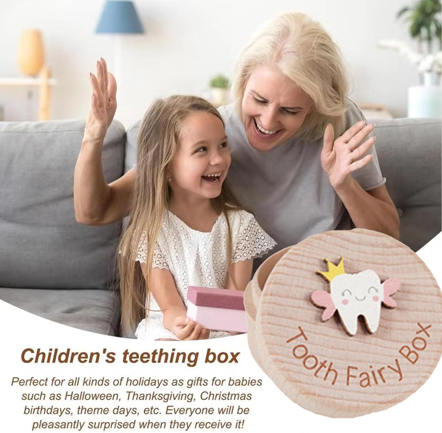 2PCS Tooth Fairy Box for Lost Teeth, 3D Carved Wooden Tooth Holder & Keepsake Box, Cute Tooth Storage Box for Boys and Girls, First Tooth Memory Box image number 4