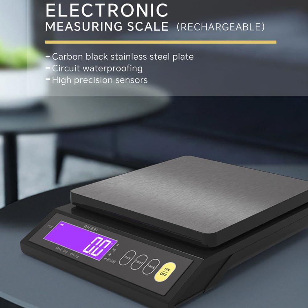 Rechargeable Baking Electric Scale IP67 Waterproof High Accurate Kitchen Scale with Counting Tare Zeroing Auto Power off Unit Conversion Function Black 10Kg 0.1G image number 4