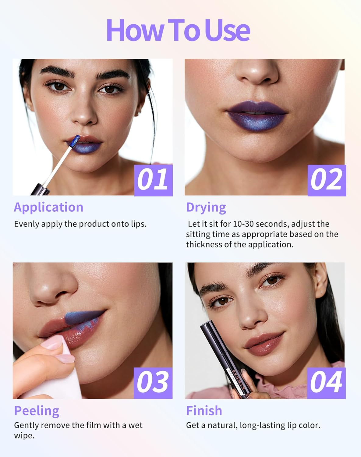 KIMUSE Lip Stain Masque, Lip Stain Peel off Long-Lasting, Hydrating, & Smudge-Proof Lip Color with Highly Pigmentation, Natural Matte Finish Peel off Lipstains image number 3