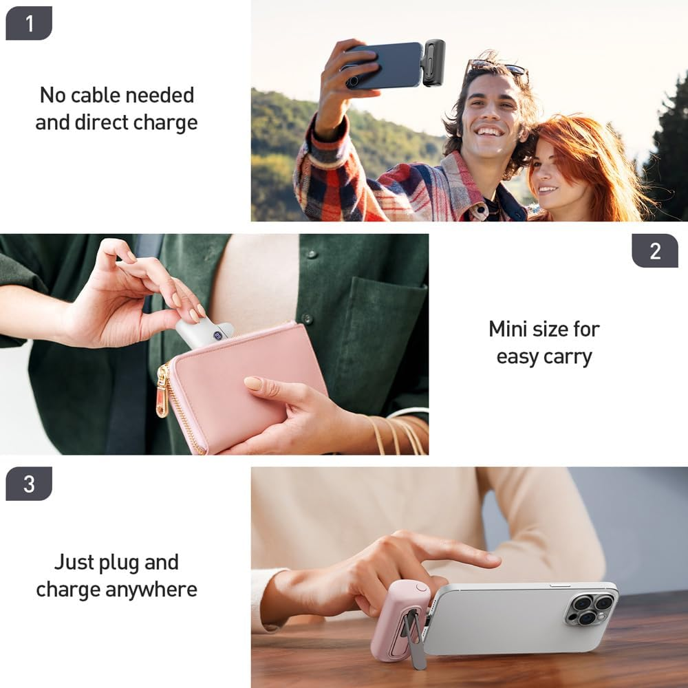 Iwalk Portable Charger for Iphone 15 Iphone 16 Series, 20W PD Fast Charging USB-C Power Bank, LED Display, 5000Mah Battery Pack Compatible with Iphone 15 Plus,15 Pro,15 Pro Max,Samsung Andriod - White image number 6