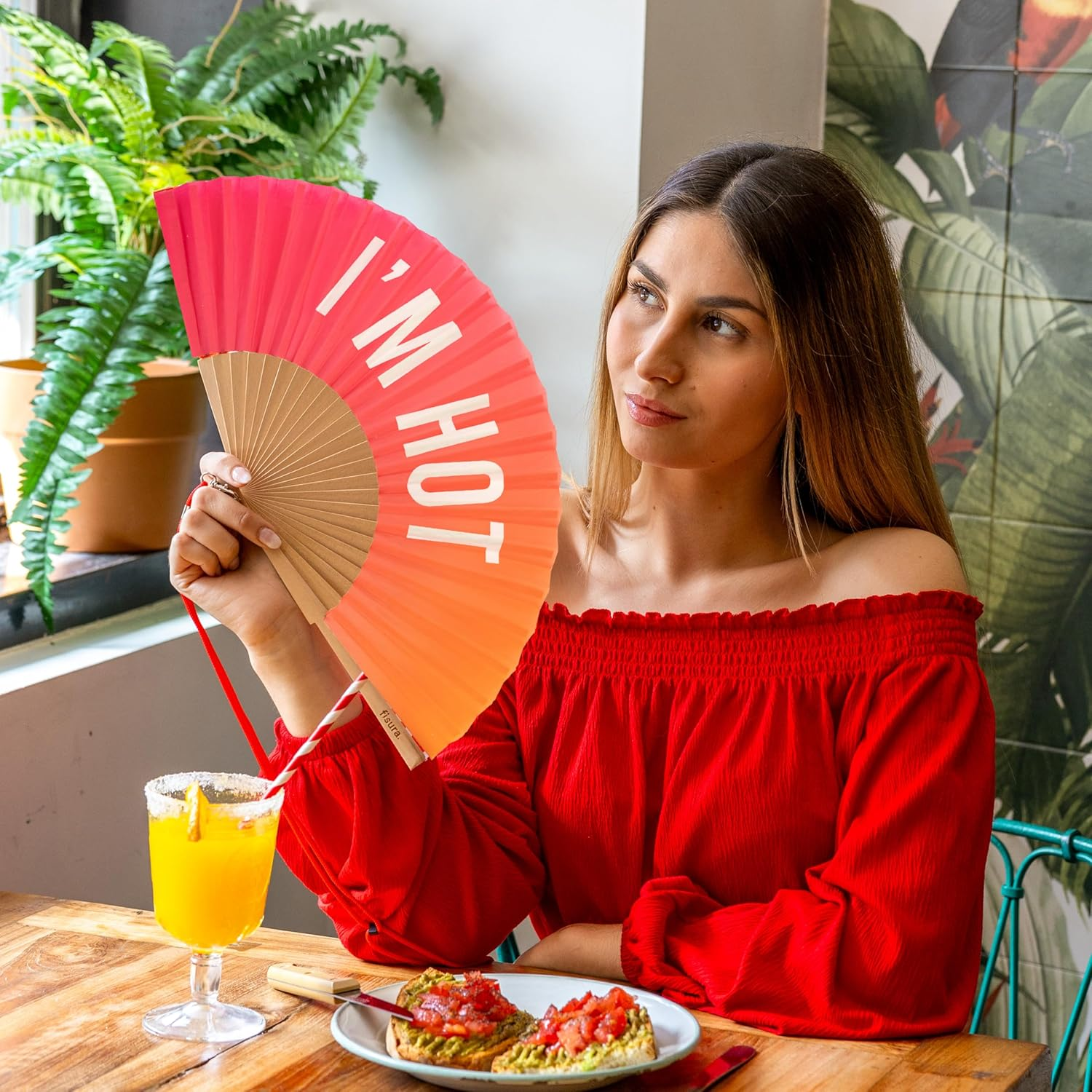 Fisura - Original Handheld Folding Fan with Message"I&rsquo;M Hot". Gradient Wooden Fan. Original Holding Hand Fans. Birthday Gifts Wedding Party Decoration. Fan with Hanger Included - F*Hot, Pink image number 5