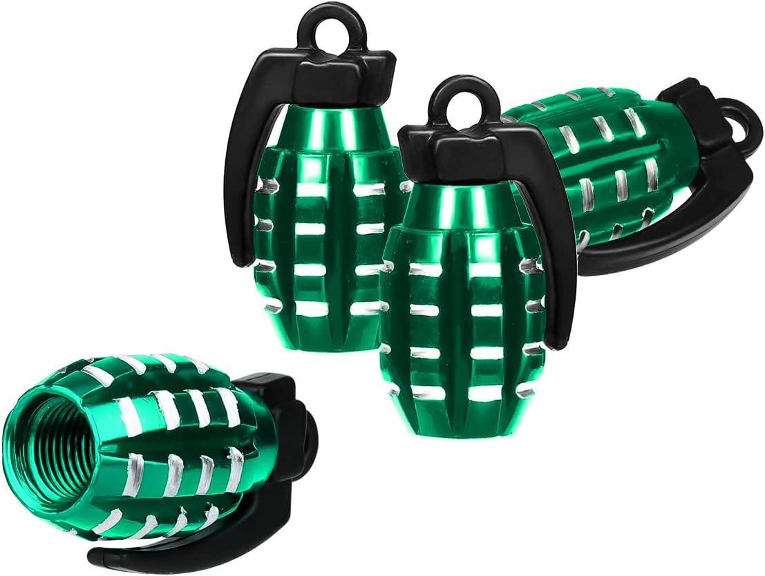 AIEX 4 Packs Valve Stem Caps, Grenade Style Aluminum Heavy Duty Valve Stem Covers Air-Proof Tire Caps for Cars SUV Trucks Motorcycles Bicycles(Black)