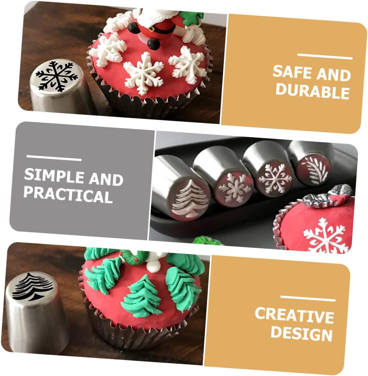 Ergonomic Design Cake Piping Tips Set 5Pcs Stainless Steel for Christmas Cupcake Cookie Decorations