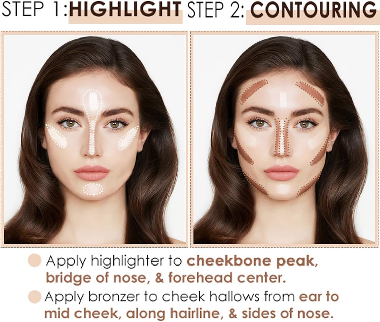 Dual Head Contour Stick, Natural Colors Concealer Highlighter Stick, 2 in 1 Double-Headed Cream Bronzer Contour Professional Waterproof Face Body Makeup (#01 Ivory+Dark Brown) image number 2