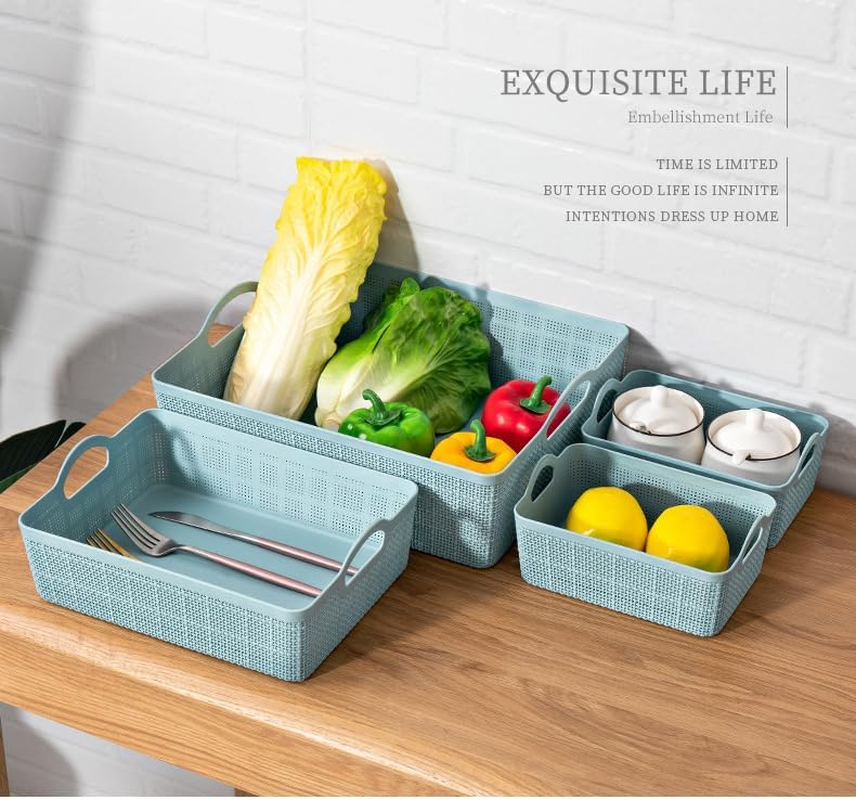 11 PCS 4-Size Plastic Storage Bins and Baskets for Efficient Home Classroom Organization Small Containers for Kitchen, Cupboard Box, and Bathroom Organizer on Shelves and Tubs (Blue) image number 2