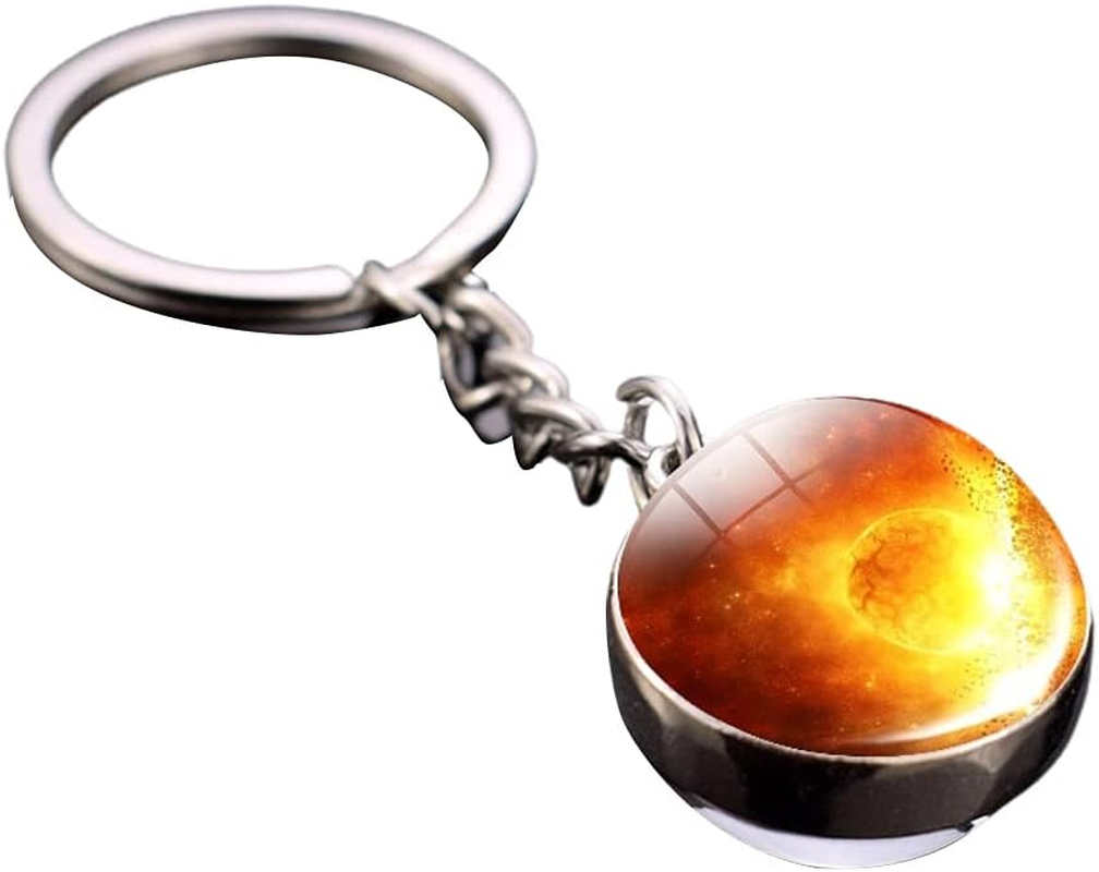 Itonash Key Ring with Eight Planet Glass Balls, Lightweight Car Key Accessories for Women, Solar System Planet Key Ring, Easy to Carry, Suitable for Everyone (E)