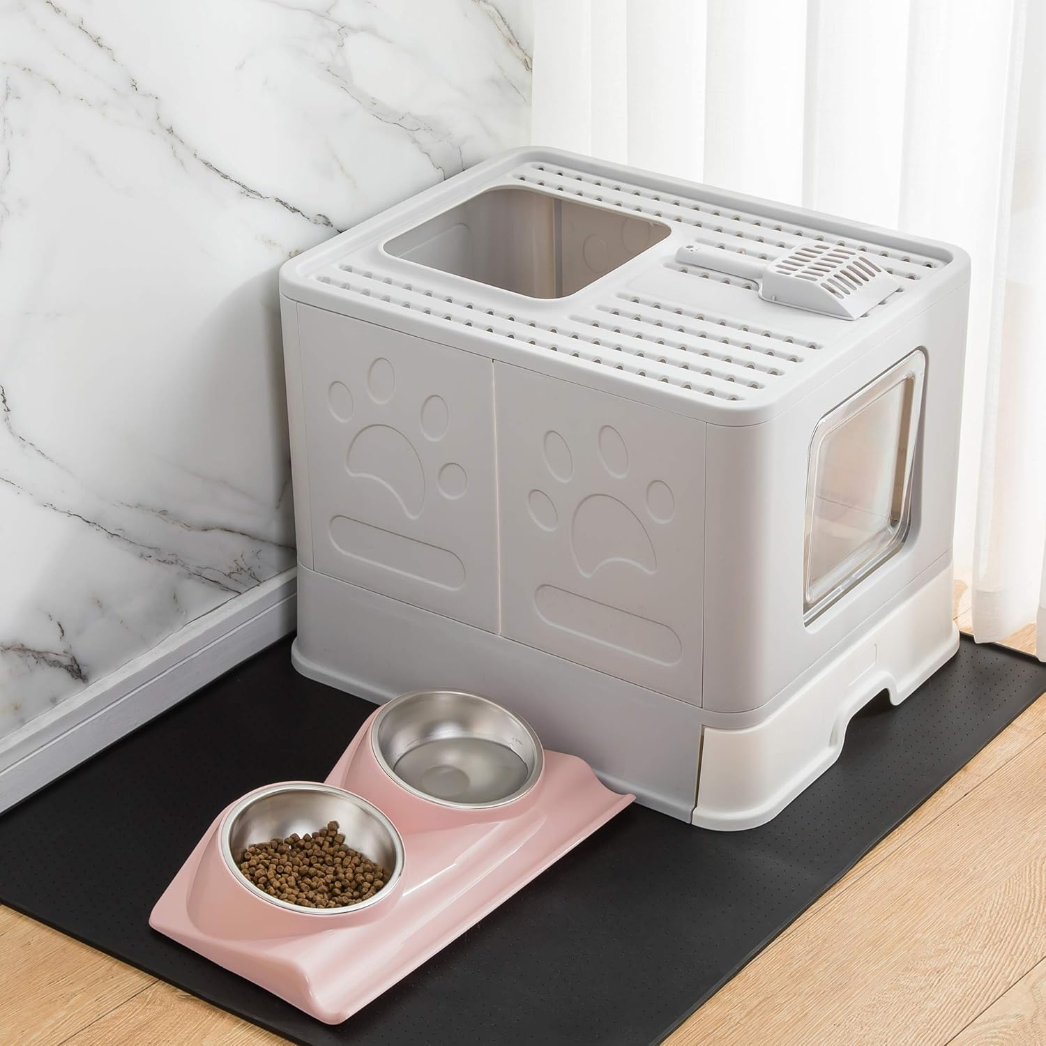 Cat Bowls Double Raised Cat Food Water Bowls Set Tilted Cat Feeding Bowl Elevated Stainless Steel Dog Bowls with Stand for Indoor Cats and Small Dogs/29 image number 4