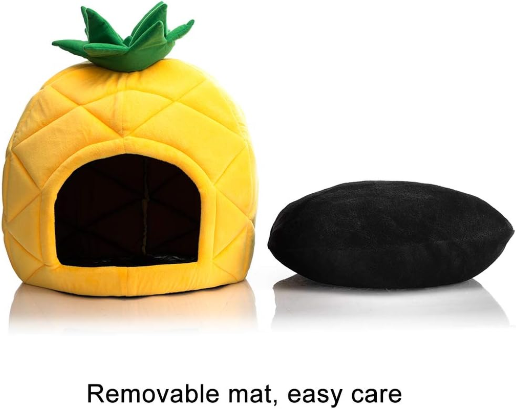 Hollypet Cozy Pet Bed, Warm Cave Nest Sleeping Bed Pineapple Shape Puppy House for Cats and Small Dogs, Yellow image number 6