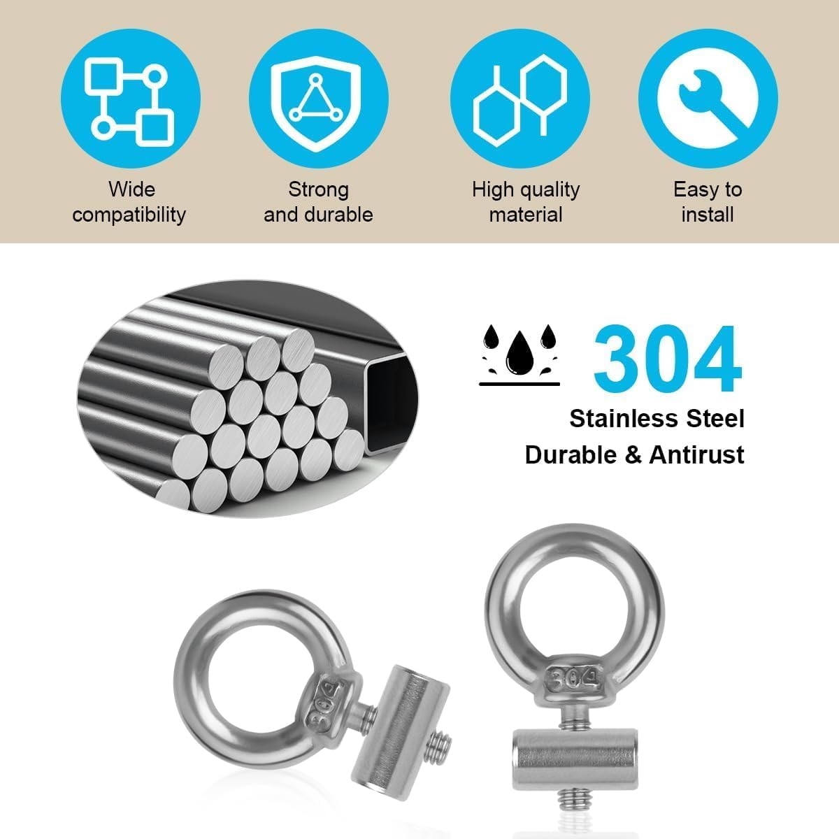 Slzhds Awning Rail Stoppers, 4 Pcs Stainless Steel Awning Piping Stopper 6 Mm with 4 Carabiners, Ideal for Caravan, Motorhome, Campervan - Camping Tent Equipment (4 Set) image number 1