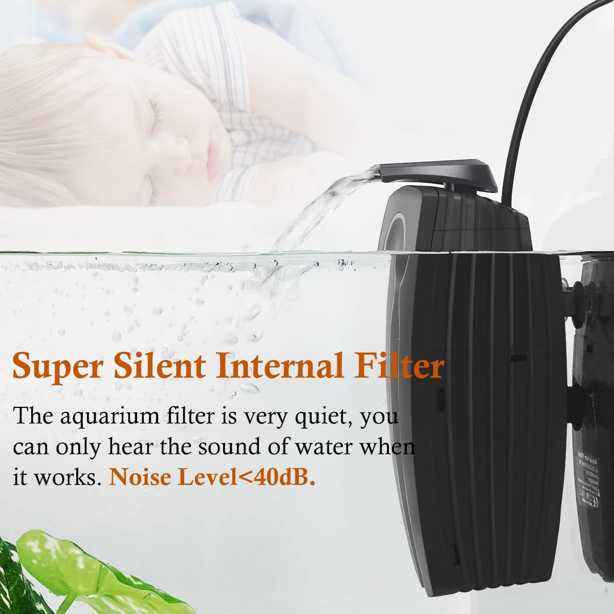 600L/H Adjustable Fish Tank Filter, 8W Submersible Aquairum Internal Filter for up to 30L-180Litres Fish and Turtle Tank image number 3