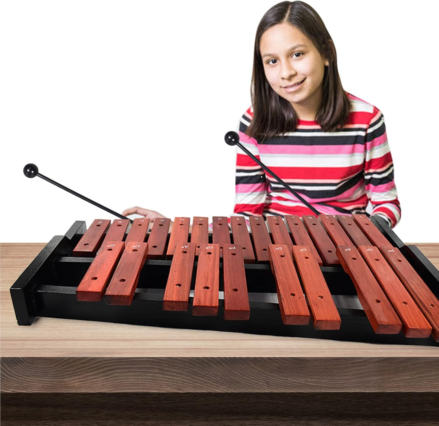 TNZMART 25 Note Xylophone Wooden Glockenspiel Xylophone with Mallet Professional Percussion Instrument (Xylophone) - Xylophone With Stand image number 3