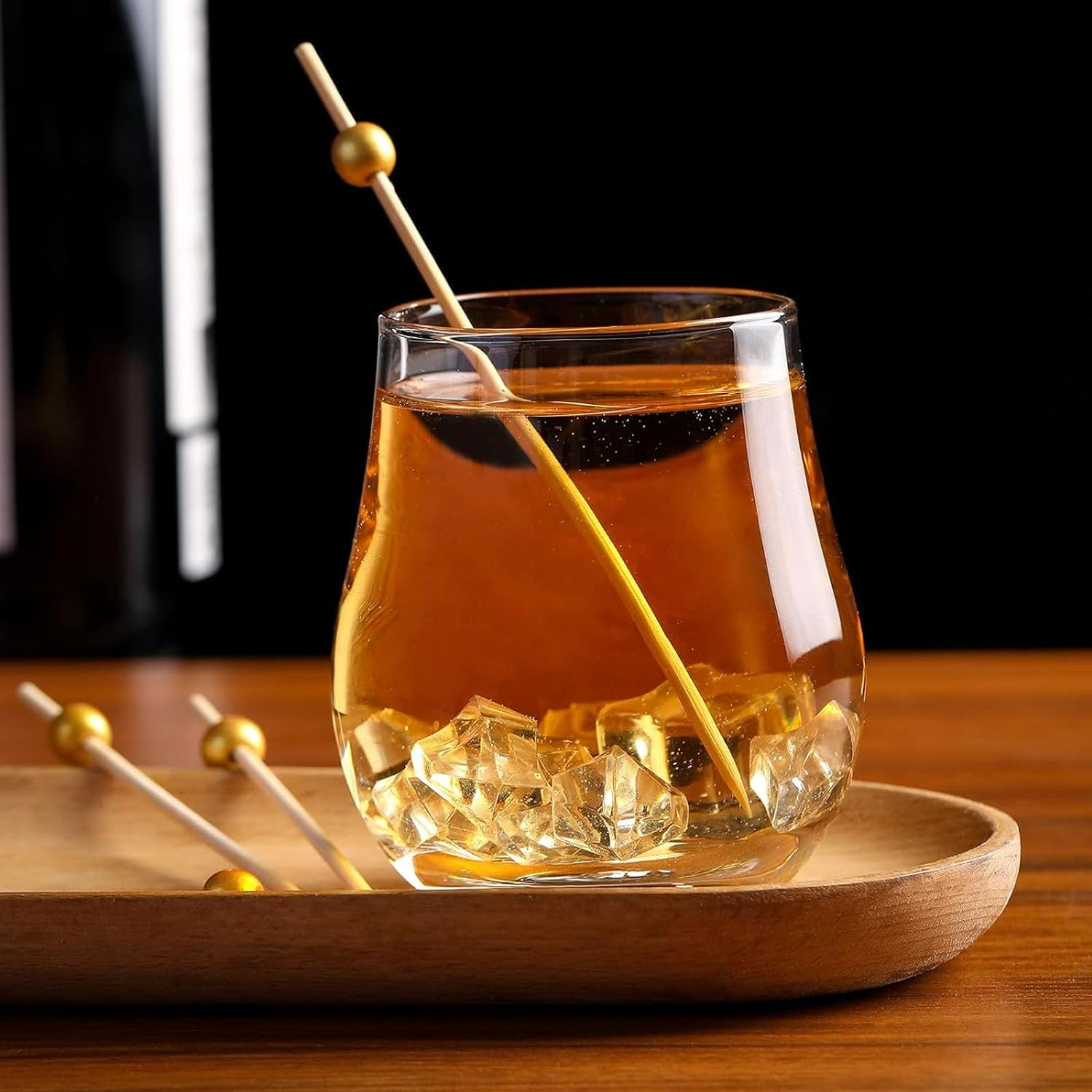 DONHUA 200Pcs Bamboo Cocktail Picks for Appetizers, Drinks, Desserts, Charcuterie - Gold Pearl Mini Food Toothpicks Fruit Sticks