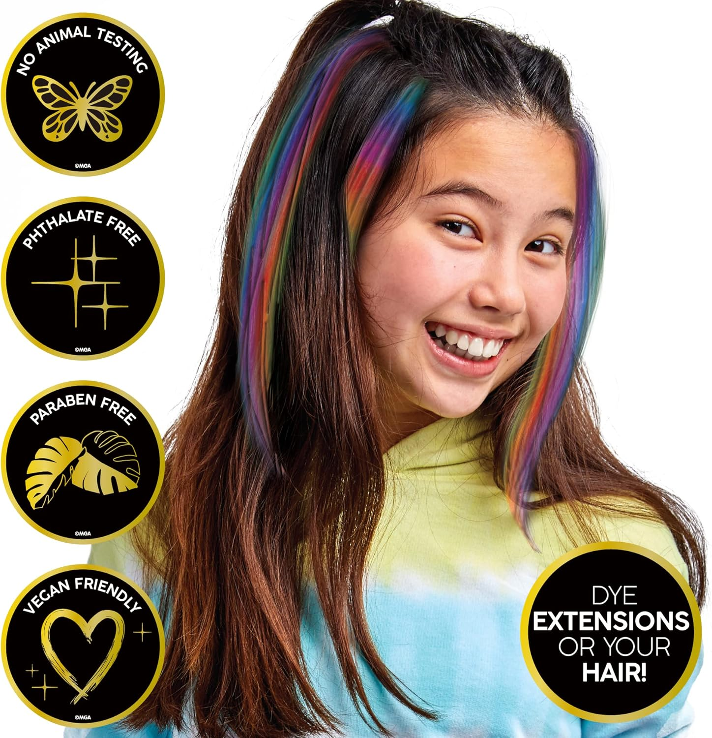 Rainbow High Rainbow Hair Stylist by Horizon Group USA, Includes 5 Vibrant Hair Coloring Gels, 3 Clip-In Extensions for Less-Mess, Mixing Bowl & Brush, Temporary Hair Coloring for Kids, Multi image number 3
