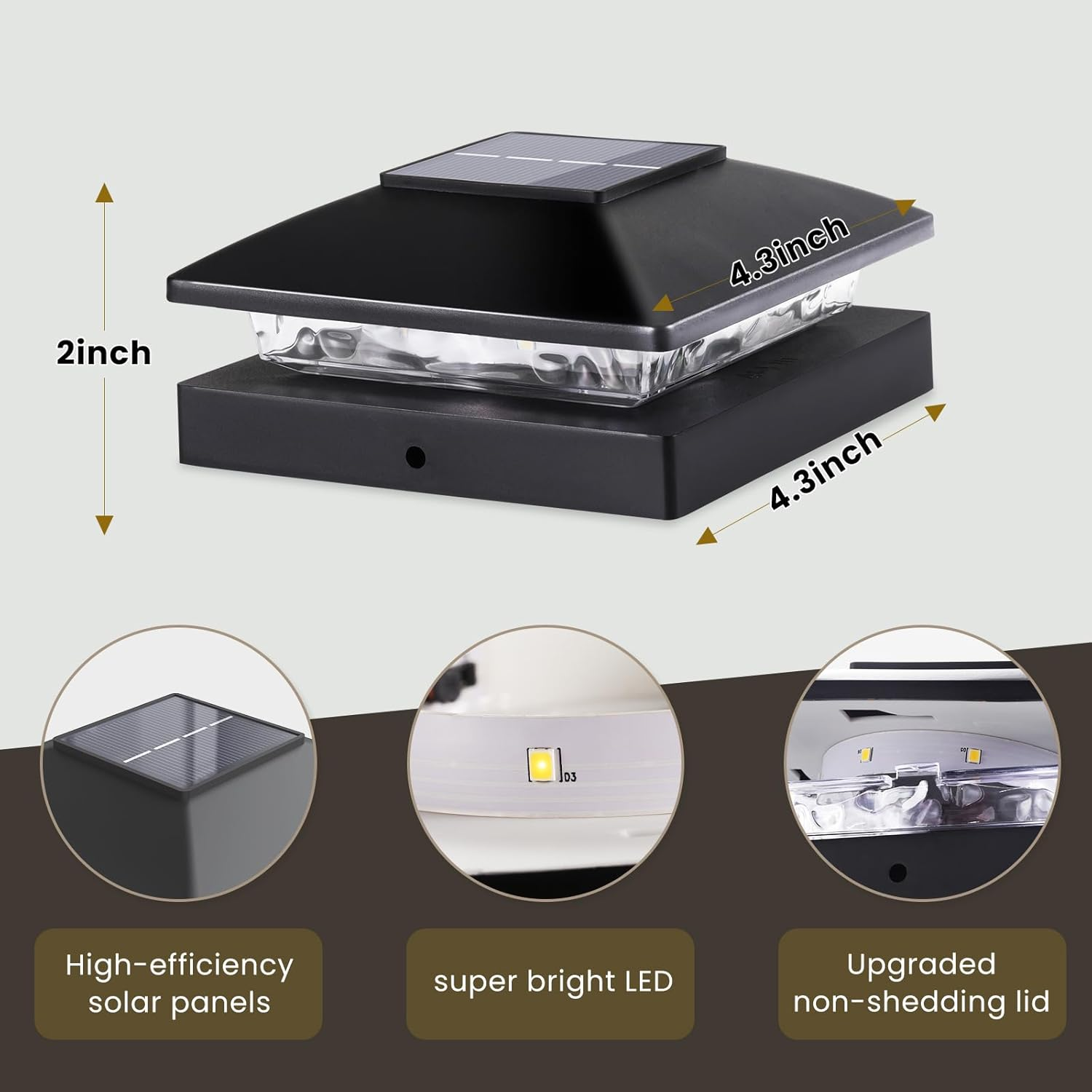 Solar Post Cap Lights Outdoor 8Pack, Black Waterproof Solar Powered Deck Fence Post Lights Fit 4X4 Wood/Vinyl Posts, Bright Warm White Solar Post Lights Decorate Deck, Patio, Porch, Fence image number 3