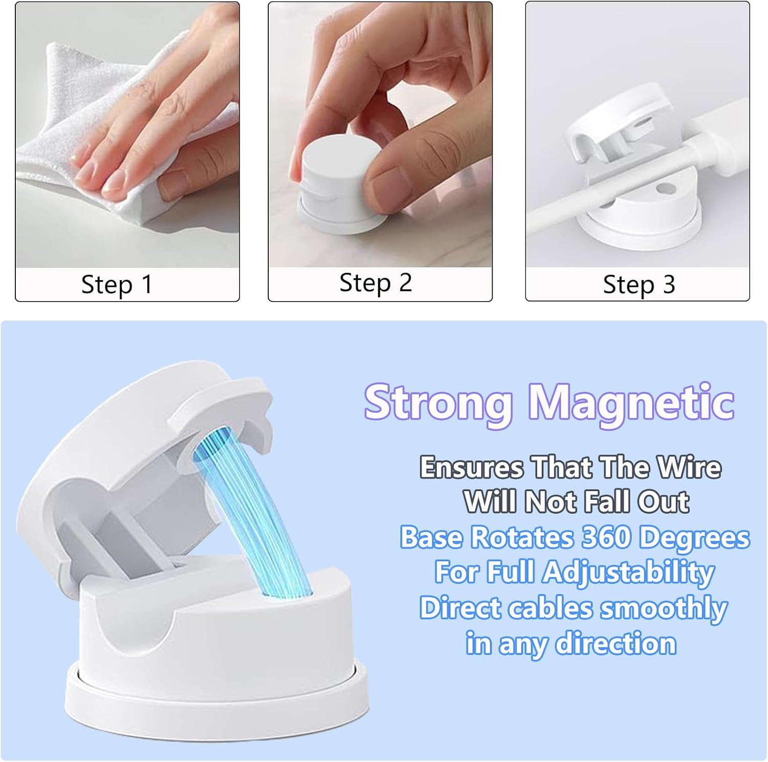 Upgrade Rotatable Cord Organizer,6 Pack Magnetic Cable Clips for Desk,Phone Cord Holder with 360 Rotation,Adhesive Cable Holder Cable Management Clips for Home Nightstand Office,White - White image number 2