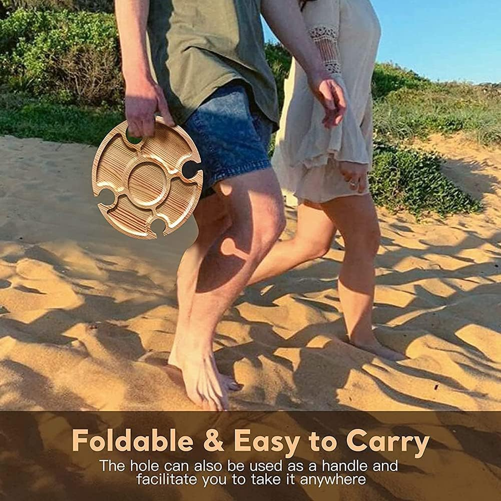 Emapoy 2 in 1 Picnic Table, Wooden Folding Picnic Table with Wine Glass Holder, Collapsible Beach Wine Table, Portable Beach Picnic Accessory for Travel