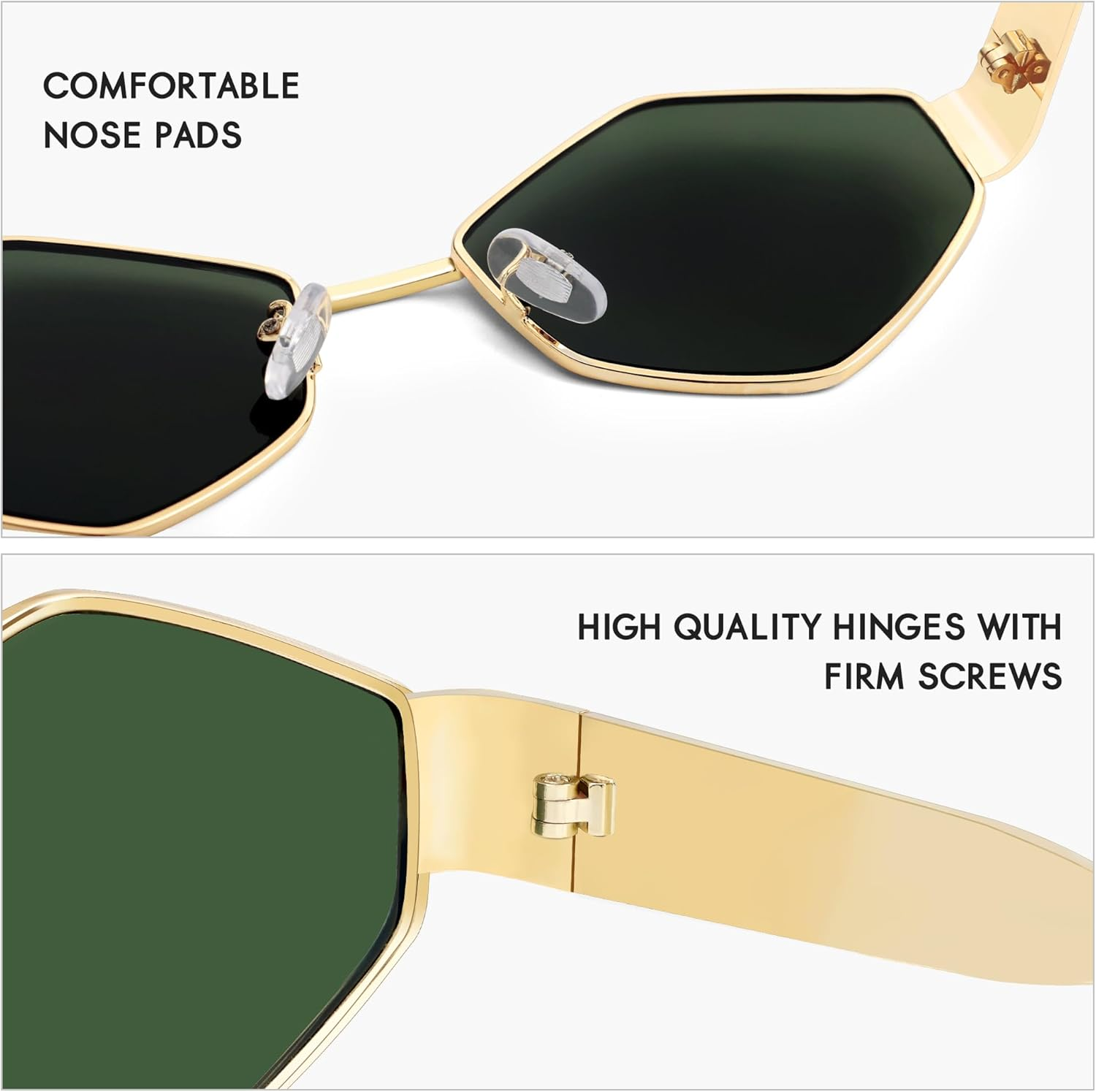 HERJOUR Trendy Retro Hexagon Sunglasses for Women Vintage 90S Classic Designer Sun Glasses Metal Frame Narrow Sunnies AR81046 - Black/Gery image number 2